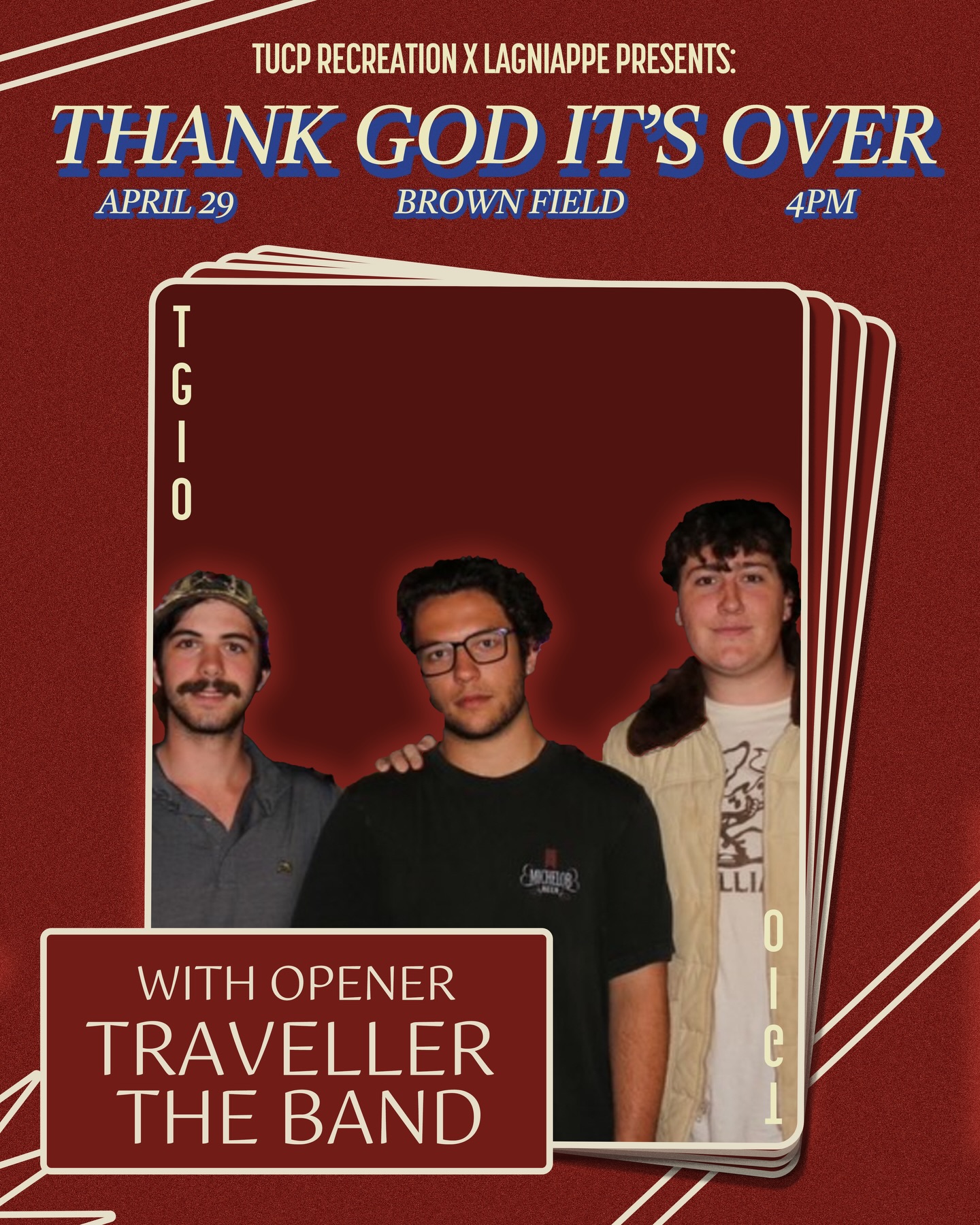 Anddd… introducing your openers for TGIO: @travellertheband and @samlupoharris ‼️♠️♥️🎰
We cannot wait to see everyone on Brown Field at 4PM to watch these two kick off for @beachfossilsnyc 🕺🙌 Look out for FREE FOOD all afternoon long and free TGIO shirts 👕 and hats 🧢!!