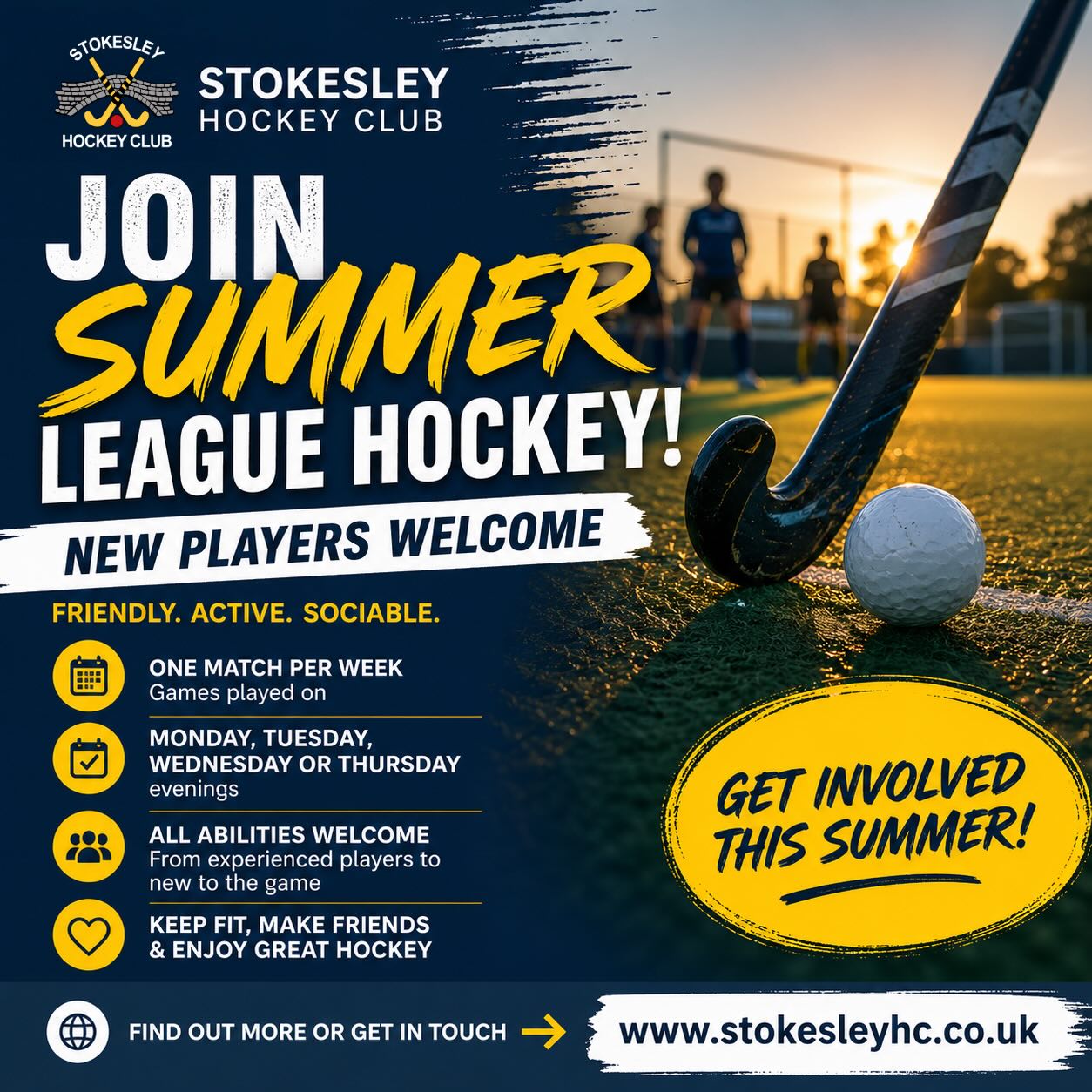 Join Summer League Hockey at Stokesley Hockey Club
Looking to stay active this summer? Whether you’re an experienced player or just fancy giving hockey a go, we’re on the lookout for new players to join our Summer League teams.
What to expect:
Friendly, sociable hockey
One match per week
Games played on Monday, Tuesday, Wednesday or Thursday evenings
Open to a range of abilities – from returning players to those new to the game
It’s a great way to keep fit, meet new people, and enjoy competitive hockey in a relaxed environment.
Interested?
Get in touch or visit our website to find out more and sign up.
www.stokesleyhc.co.uk