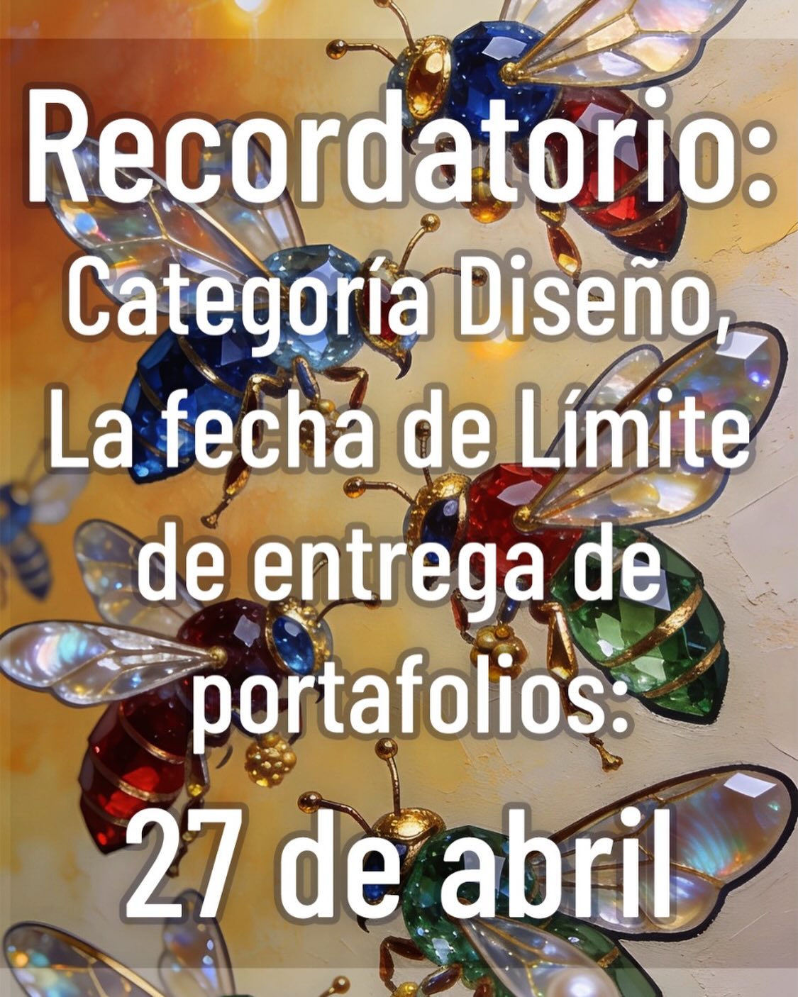 La creatividad de cada uno de los participantes al representar el tema “Abeja Joya de la Natureza” se verá reflejada en sus propuestas.
Fecha límite: 27 de Abril.
#bee2beglobalcolony #todossomosmeliponas