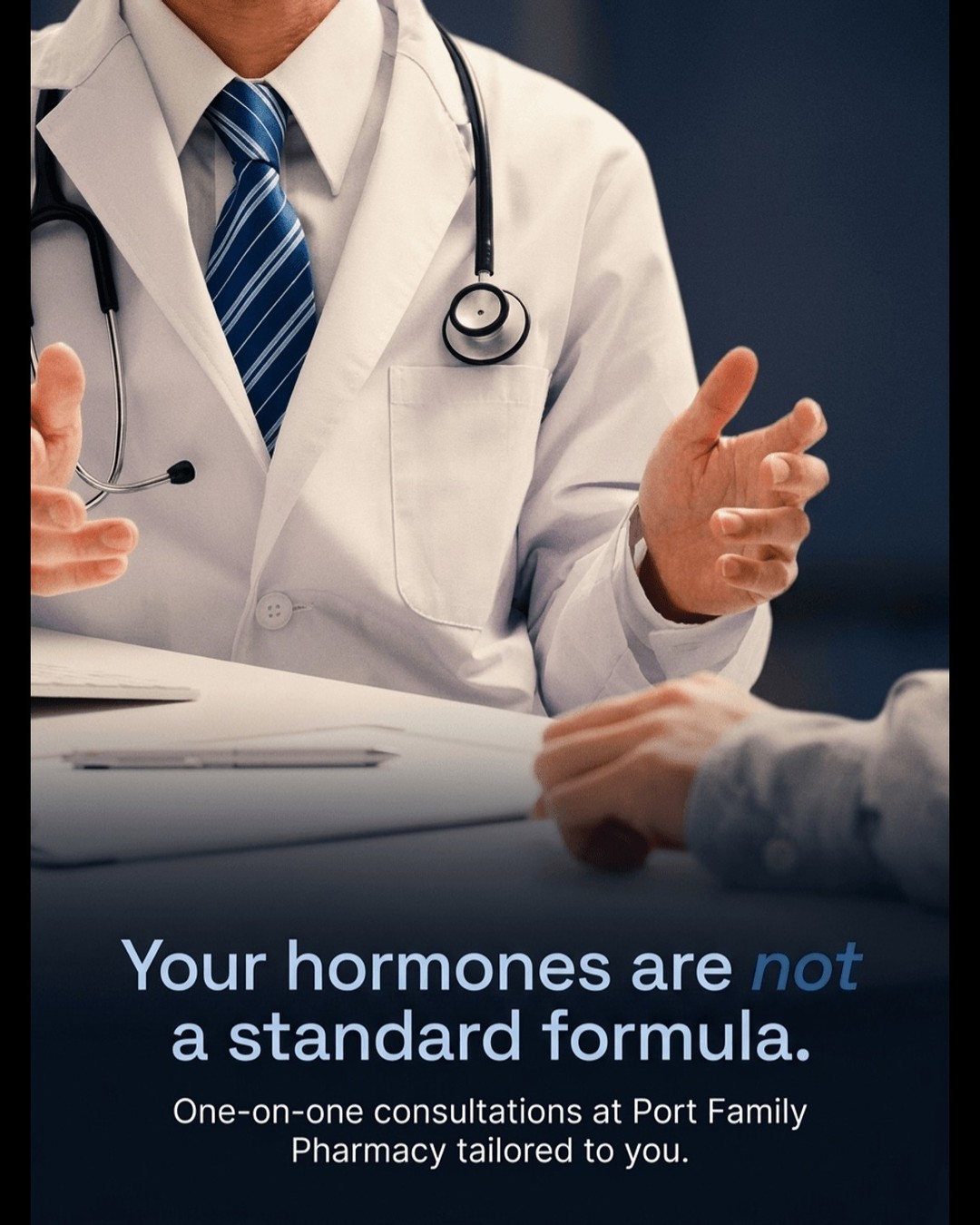 Think all hormone therapies are the same? They're not. Our one-on-one consults tailor treatments to your wellness goals. Take control of your health with expert care that fits your life. Port Family Pharmacy.