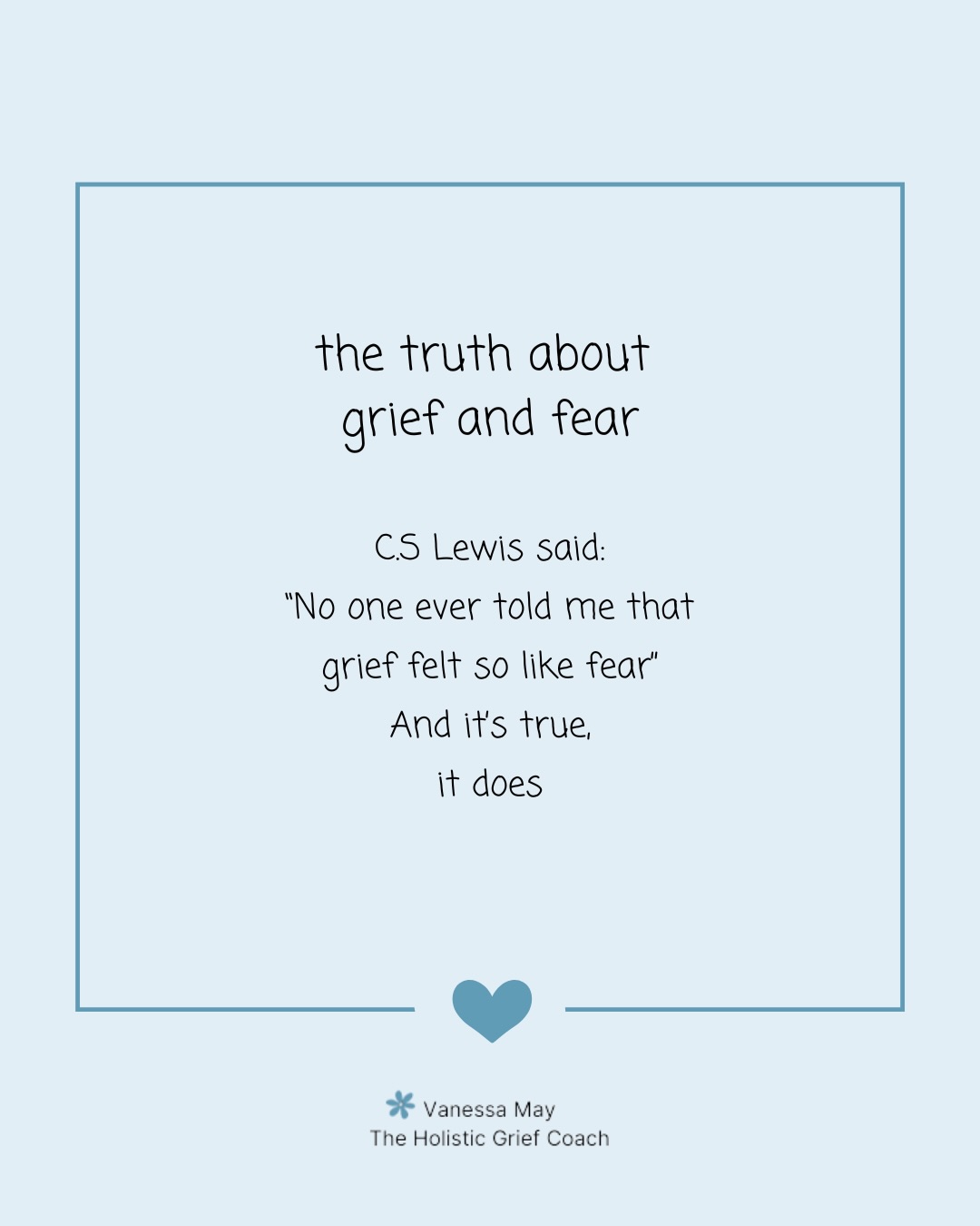 CS Lewis was right, grief really does feel like fear in a way that’s hard to explain unless you’ve experienced it. We can feel completely destabilised, which is terrifying. We can find our nervous system becomes stuck in fight or flight with the shock and trauma of the loss. We may become fearful that we simply won’t survive. Our nervous system is designed to keep us safe, to keep us from danger, so it wants to keep us on high alert so nothing else ‘bad’ happens to us. It’s important to find ways to regulate our nervous systems so that we begin to feel safe again. Somatic work, breath work, supplements and various other tools can all help - I have built up a toolbox as a holistic grief coach (and bereaved mother and widow) so please get in touch if you are interested grief support 🤍
And if this post resonates please share, save, like and follow
#griefsupport #bereavedmother#widow #grieffeelslikefear