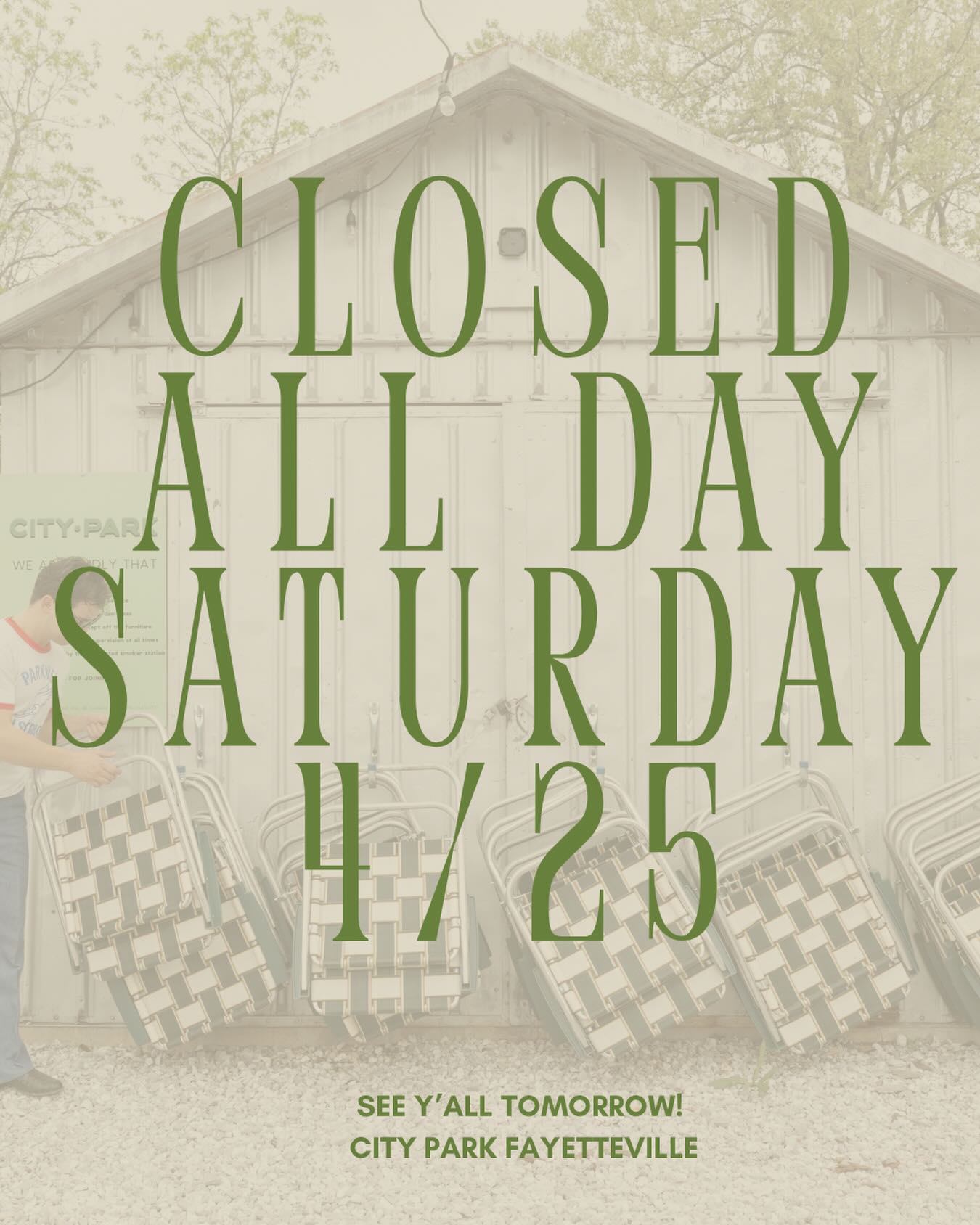 City Park will be closed all day Saturday, April 25th for a private event. We’ll be back open and ready to serve y’all tomorrow!