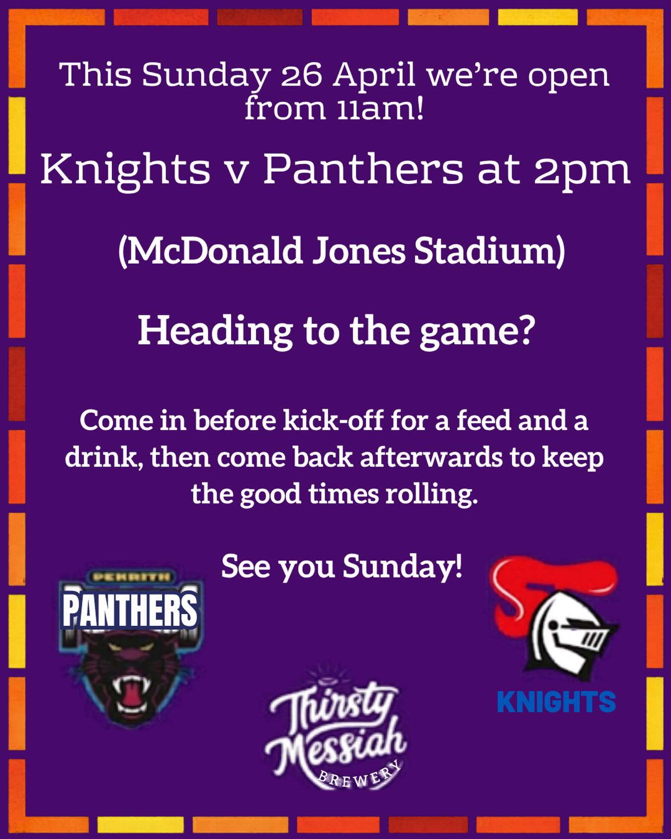Pop into today before the Newcastle Knights game for beers, sours, wine, frozen cocktails & delicious food. Even play some board games or darts then join us after for a post-game drink 🍻🎯🍕