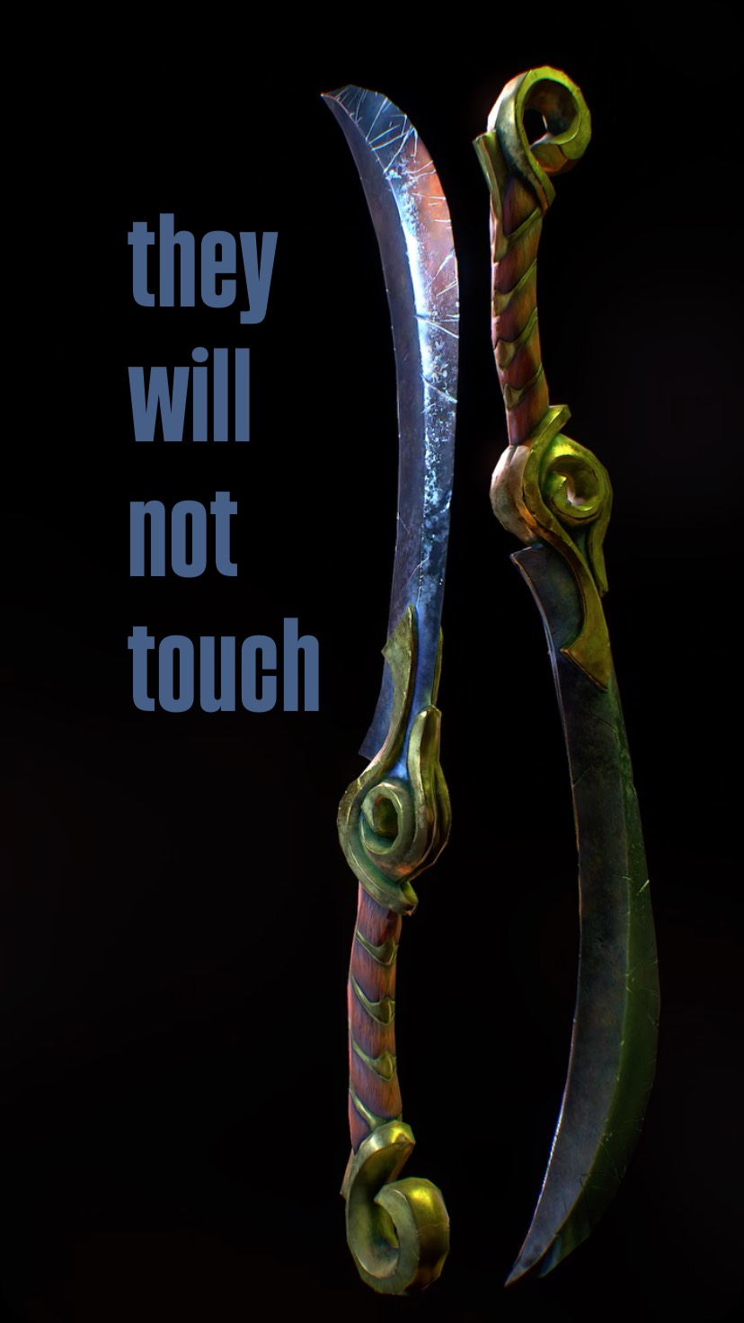 i promise you they will not touch
.
.
.
.
#3dart #sword #fantasyart #forge #scimitar