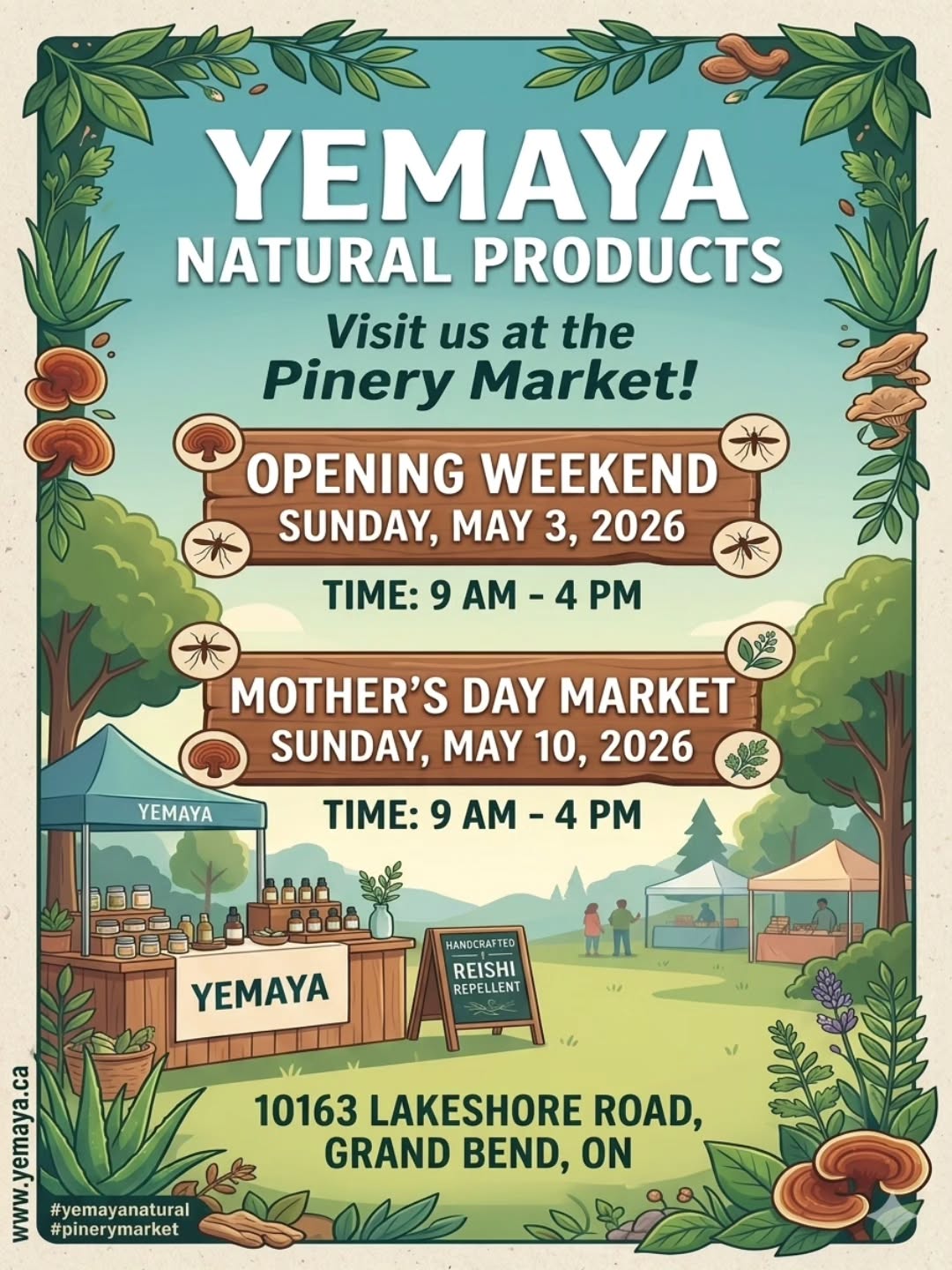 The countdown is officially ON! 🌿
We are so excited to head back to the Pinery Antique Flea Market in Grand Bend for Opening Weekend! Come soak up the spring sun and visit us to stock up on all your handcrafted favorites.
From our gardens to your skin, we’ll have everything you need for the season, including:
🛡️ All-Natural Mosquito & Tick Repellent – University-tested and safe for the whole family!
🍄 Mushroom-Infused Skincare – Featuring our fan-favorite Reishi and Lion’s Mane moisturizers for deep, botanical healing
☀️ Sunkissed Moisturizer – Natural sun protection to keep you glowing all summer long
🧼 Botanical Soap Bars & Deep Muscle Balms
Can't make it this Sunday? Don't worry—we'll also be there for the Mother’s Day Market the following week! 🌸
📍 Where: 10163 Lakeshore Road, Grand Bend, ON
🗓️ When: Sunday, May 3rd & Sunday, May 10th
🕘 Time: 9:00 AM – 4:00 PM
Shop local, support small, and embrace a natural lifestyle. We can't wait to see your smiling faces again!
Can't wait until the market? Shop our full collection online anytime at www.yemaya.ca.
#YemayaNaturalProducts #PineryMarket #GrandBend #ShopLocal #farmtoskin