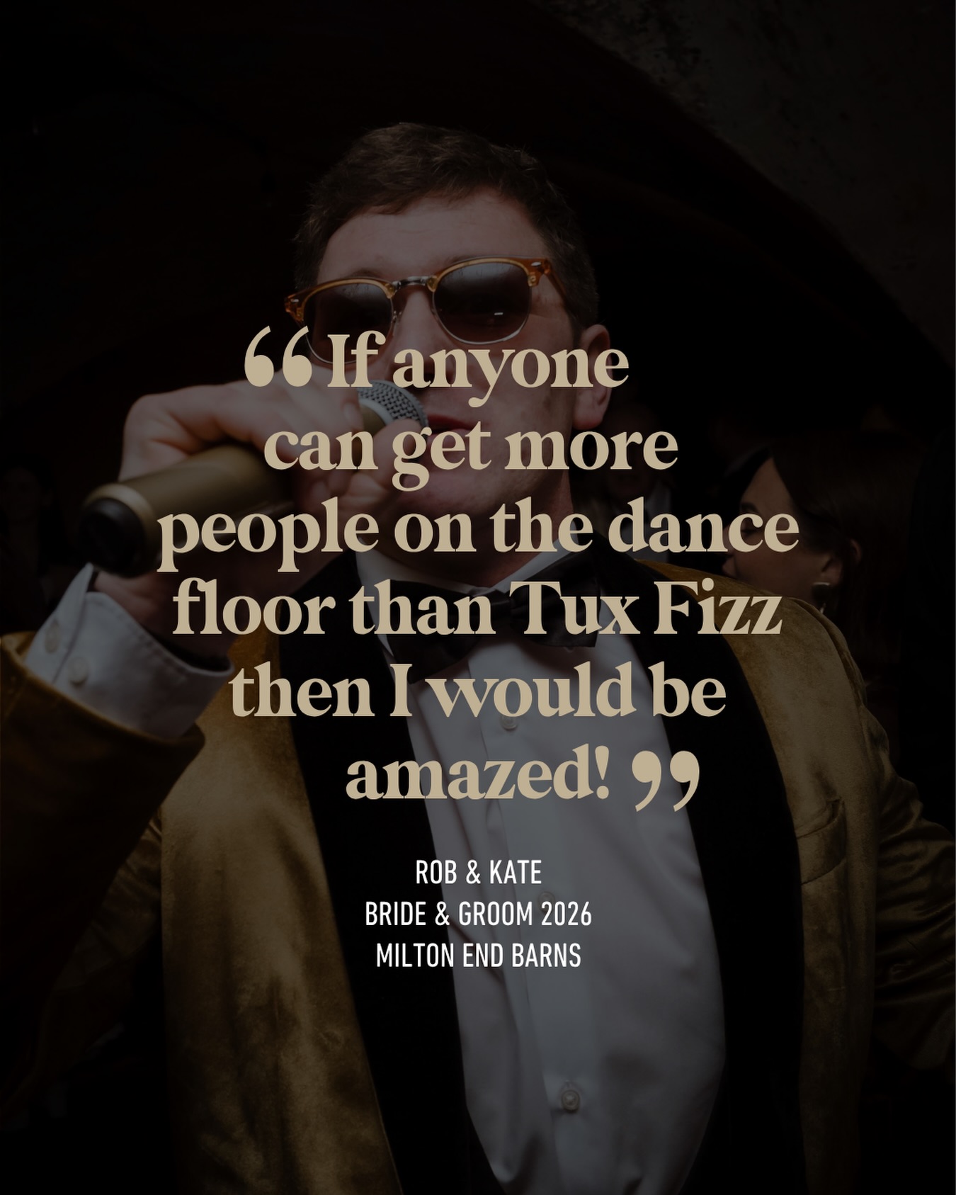 ⭐️⭐️⭐️⭐️⭐️
Best decision we made for the big day!!
Could not recommend Tux Fizz enough!! Every time we mentioned to our venue that we had picked Tux Fizz, they said how amazing they were and how they would lift the dance floor throughout the night - they most certainly did!!
The team were there for our post wedding drinks and we have had so many amazing comments about how talented they all were, the energy was incredibly and so interactive. If anyone can get more people on the dance floor than Tux Fizz then I would be amazed.
If you are considering them, then please go and do it, you won’t regret it!
PS - they are also incredibly lovely people so thank you to them all!!!
Rob & Kate
@milton_end_barns
@hollyandrebeccaweddings
#weddingreview #weddingband #weddingmusic #weddingmusician #functionband