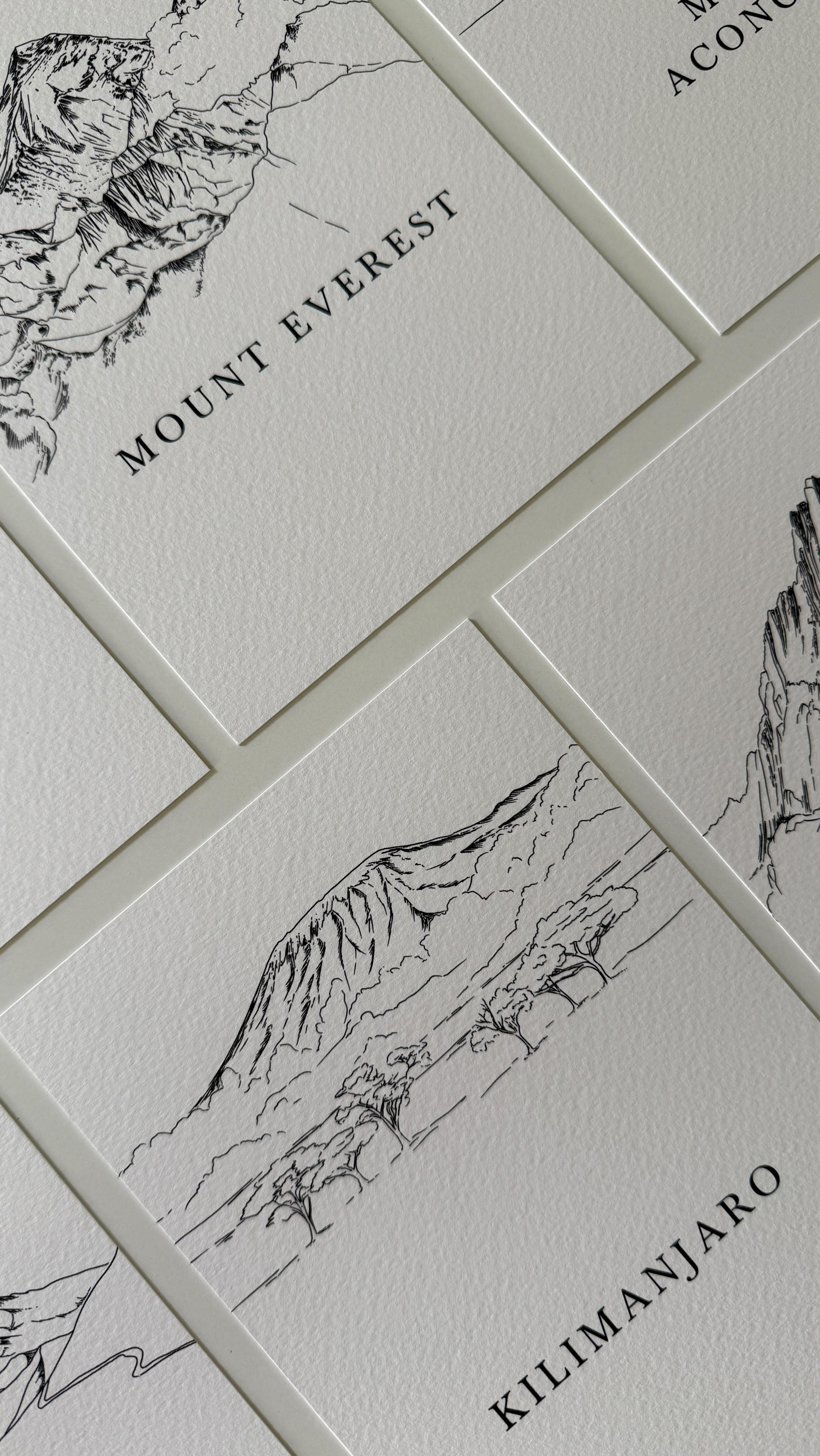 When the couple love to be outdoors, hiking and travel. We made the mountains come to us and turned them into beautiful table name illustration cards.
These illustrations were breathtaking to research and recreate in way that was more than just a ridge line, but the details, paths, shadows and texture that creates such stunning landscapes.
Have you been to any of these?
#weddingstationery #tablenames #weddingtables