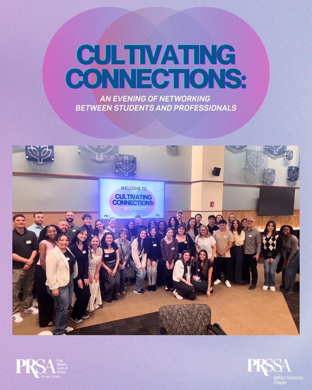 Thank you to everyone who joined us for our DePaul PRSSA x @prsachicago mixer, Cultivating Connections, last week! We loved the conversations around PR and communications careers and seeing PRSSA and PRSA members connect and learn from one another.
Especially glad that PRSSA students from other Illinois and Indiana chapters were able to participate. Can’t wait for the next session! 💙