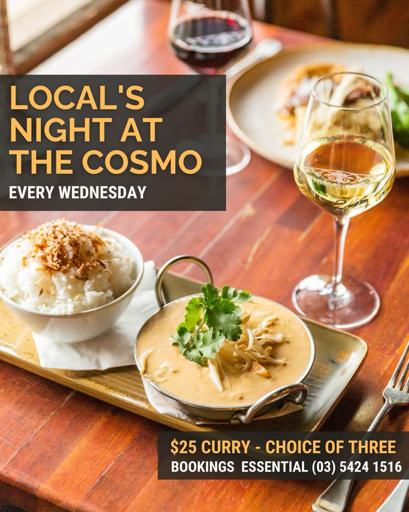 This very locals’ night brings you BEEF RENDANG as the hot fav. Usual other 2 delish options available (vegan option, all GF) all w/ jasmine rice.
$25 dine in | $18 takeaway
#rendang #localsnight #curry #trenthamvictoria #trentham3458