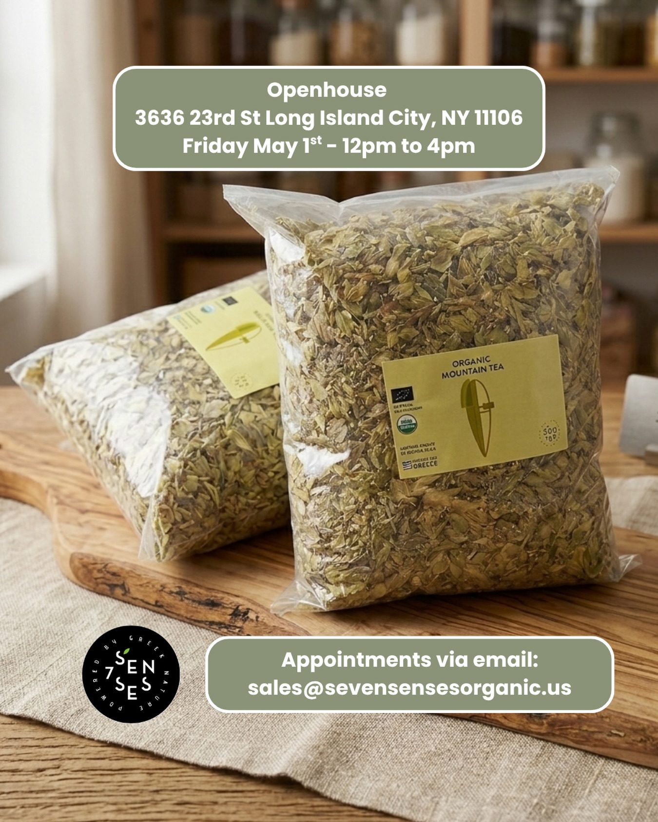 📣Openhouse this Friday May 1st - 12pm to 4pm. Come pick up your teas for Mother’s Day!
📍3636 23rd St Long Island City, NY 11106
📧 Appointments via email: sales@sevensensesorganic.us
#openhouse #mothersdaygifts #greektea #sevensensesorganic #herbaltea
