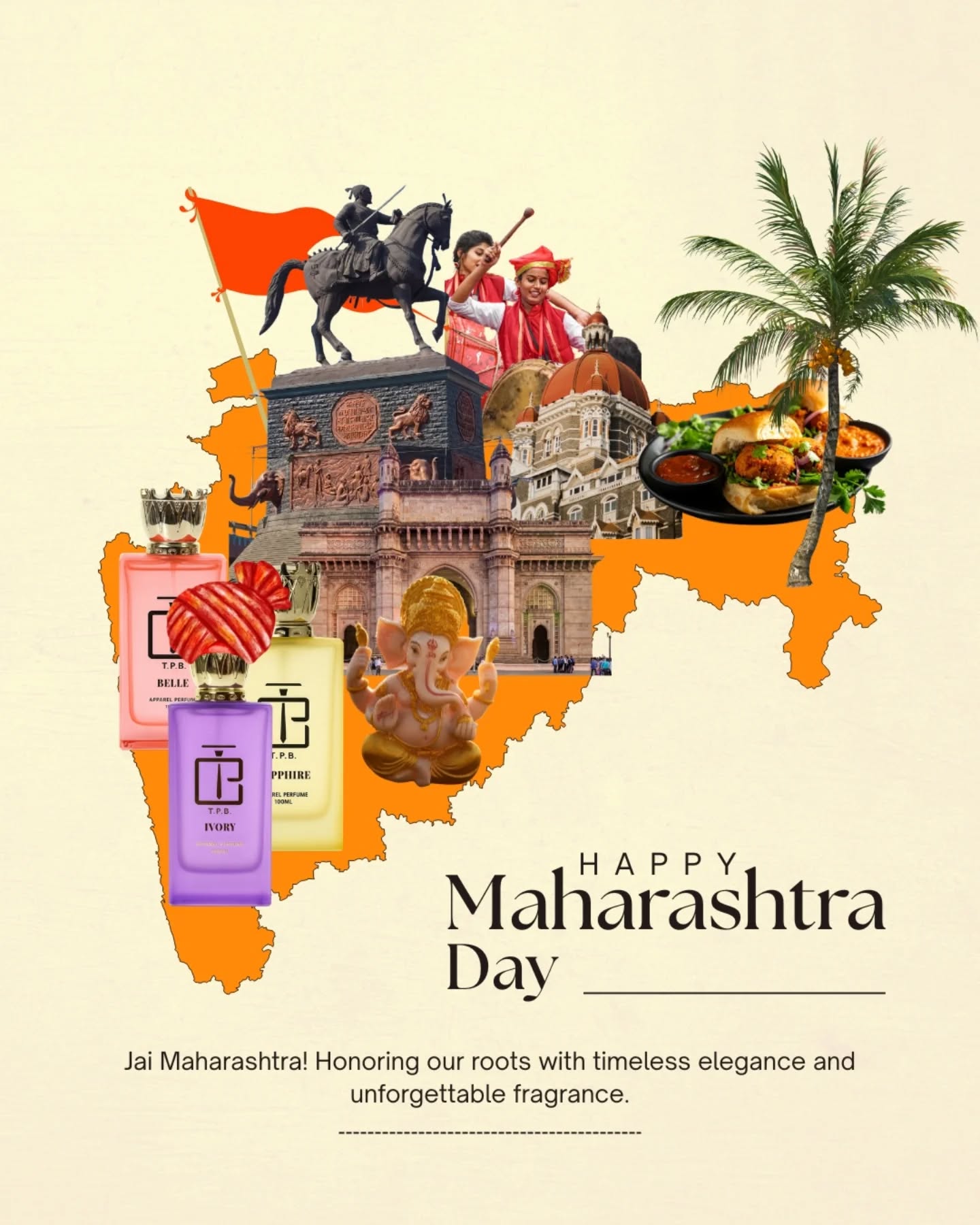 Jai Maharashtra! 🧡 Today, we honor our vibrant roots and timeless traditions with a touch of elegance that stays with you all day. Just like the spirit of our state, our fragrances are bold, unforgettable, and deeply connected to our heritage. Happy Maharashtra Day! 🚩✨
Visit us at Seasons Mall, Kumar Pacific, or Ravivar Peth and find a signature scent as legendary as our history! 🛍️📍
#ThePerfumeBar #MaharashtraDay2026 #JaiMaharashtra #PuneShopping #SignatureScent
Maharashtra Day, The Perfume Bar Pune, Jai Maharashtra, Luxury Fragrance, Long Lasting Perfume.