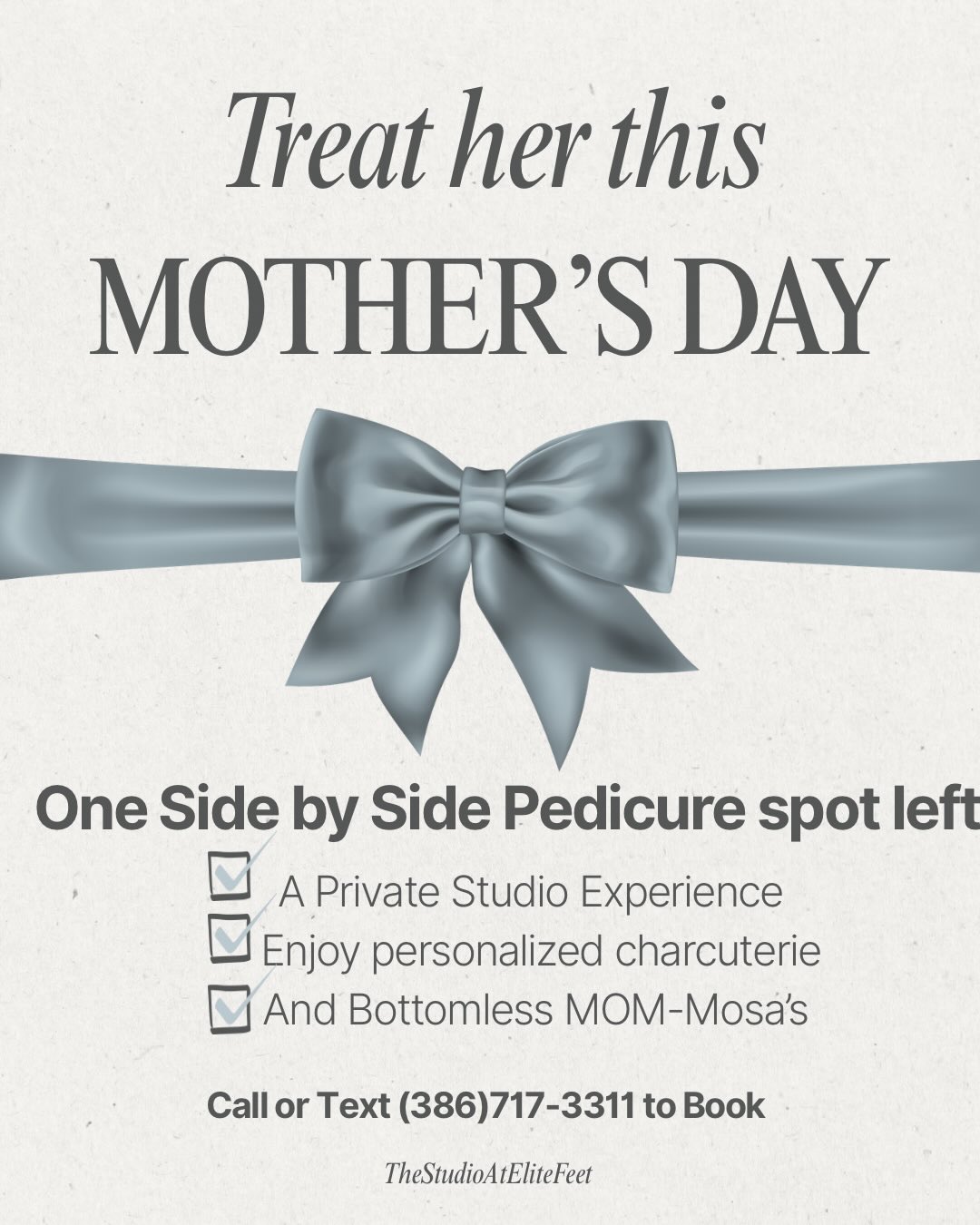 If you’re still searching for the perfect Mother’s Day gift—this is it ✨
We have one last opening for our side-by-side pedicure experience—perfect for a mother-daughter or bestie moment, filled with quality time, good conversation, and a little indulgence.
Call or text to claim the final spot before it’s gone 💗
#luxurynailspa #advancedfootcare #portorangenails #daytonabeachflorida #mothersday