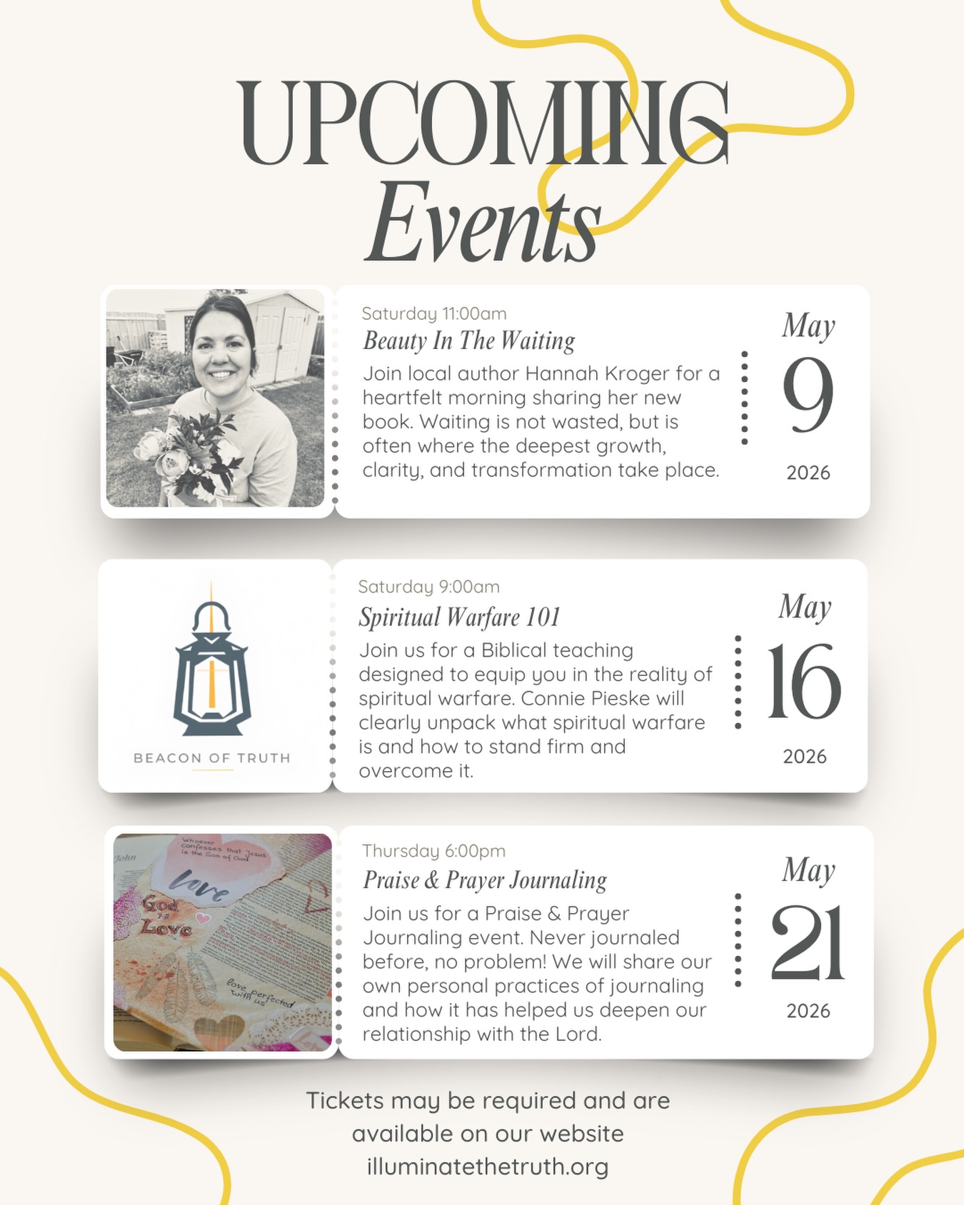 I'm super excited and looking forward to the events this month!! Hannah Kroger's testimony and book signing, spiritual warfare and praise and prayer journaling!! Praise Jesus! Click events in BIO link
