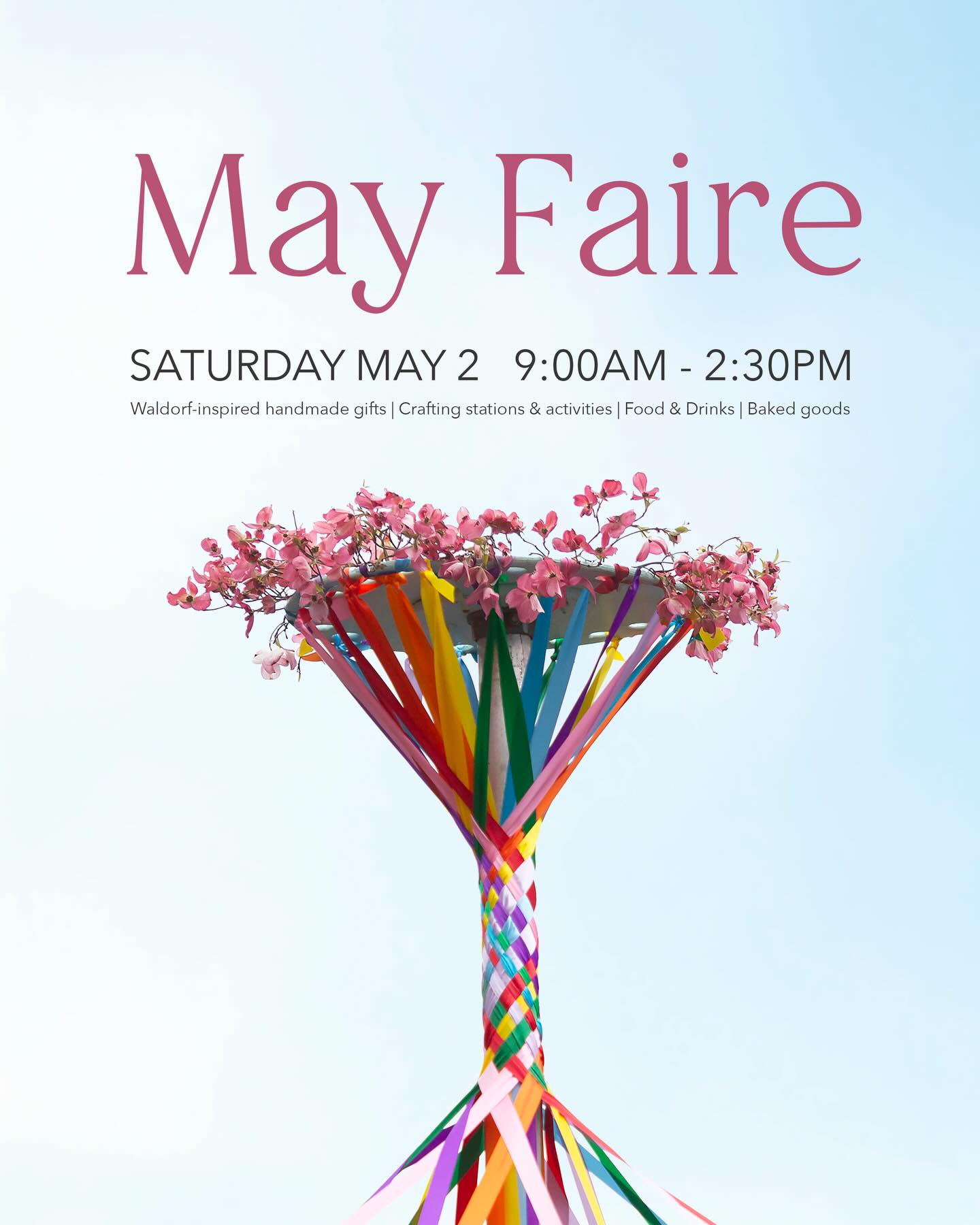 🌸 Step into the magic of May Faire! 🌼
Begin your day with flower crown making at 9:00am, followed by delightful student performances at 10:20am. The rest of the day is filled with Waldorf-inspired handmade treasures, engaging kids’ crafts, and delicious treats.
Join us for a day of family fun! See you there! 🎉
👉 Open to public.
#ECS #eastsidecommunityschool #waldorf #festival #mayfaire