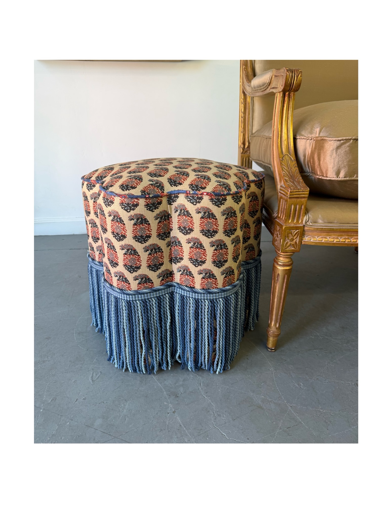 Recently, we gave two scalloped Ottomans a makeover for La Chambre Bleue, @lesjeannerenee's stunning room in the SF decorators showcase.
The fringe was a nice touch, but we toned it down - after all, “less is more”, as Ludwig Mies van der Rohe once said.
To see how the pair turned out and their placement in the room:
Visit the SF Designer showcase house before May 25 and see the final pair for yourself, tickets available at decoratorshowcase.org.
Fabric
Body of Ottoman - @schumacher1889 - Terry , Red and Navy
Welting - @schumacher1889 - Ottilie Stripe, Document
Fringe - @samuelandsons - Liore Buillion