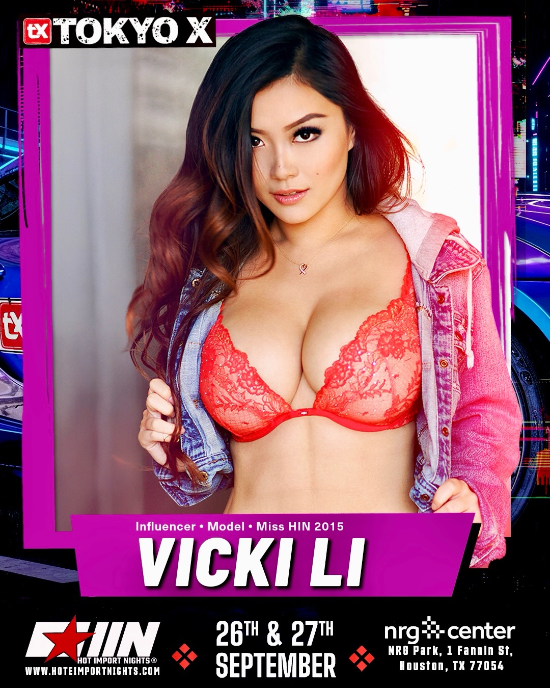 🚗✨ GUEST ANNOUNCEMENT — Vicki Li @vickibaybeee ✨🚗
Influencer • Model • Miss HIN 2015
A true icon in the import lifestyle scene, Vicki Li rose to prominence during the golden era of Tumblr, building a dedicated global fanbase drawn to her unique style, aesthetic, and authenticity. Known widely through her platforms on Facebook (5.8M fans) and @vickibaybeee on Instagram (1.2M+ followers), she became one of the defining faces of early internet culture and a recognizable presence across car culture and fashion.
Crowned Miss Hot Import Nights 2015, Vicki represents a legacy connection to the HIN community while continuing to evolve as a modern-day influencer. Her impact extends beyond social media, with features in Super Street further cementing her place within the automotive lifestyle world.
With a combined reach in the millions, her presence bridges generations of fans—from her early Tumblr following to today’s global audience.
From HIN events to major stages like Tokyo X, Vicki Li continues to captivate audiences worldwide, bringing timeless appeal and undeniable influence wherever she goes.
🔥 Tokyo X 2026
📍 NRG Center
📅 September 26–27
🚗 Car Show & Miss HIN signup in bio
#houston #hotimportnights #jdm #model