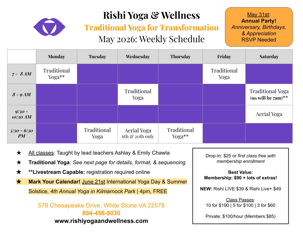 A month of celebration! Found out why: Full May update and schedule download 👉🏽 https://www.rishiyogaandwellness.com/so/10PtVQtL0?languageTag=en #northernneckva #yoga #onlineyoga #traditionalyoga #internationalyogaday