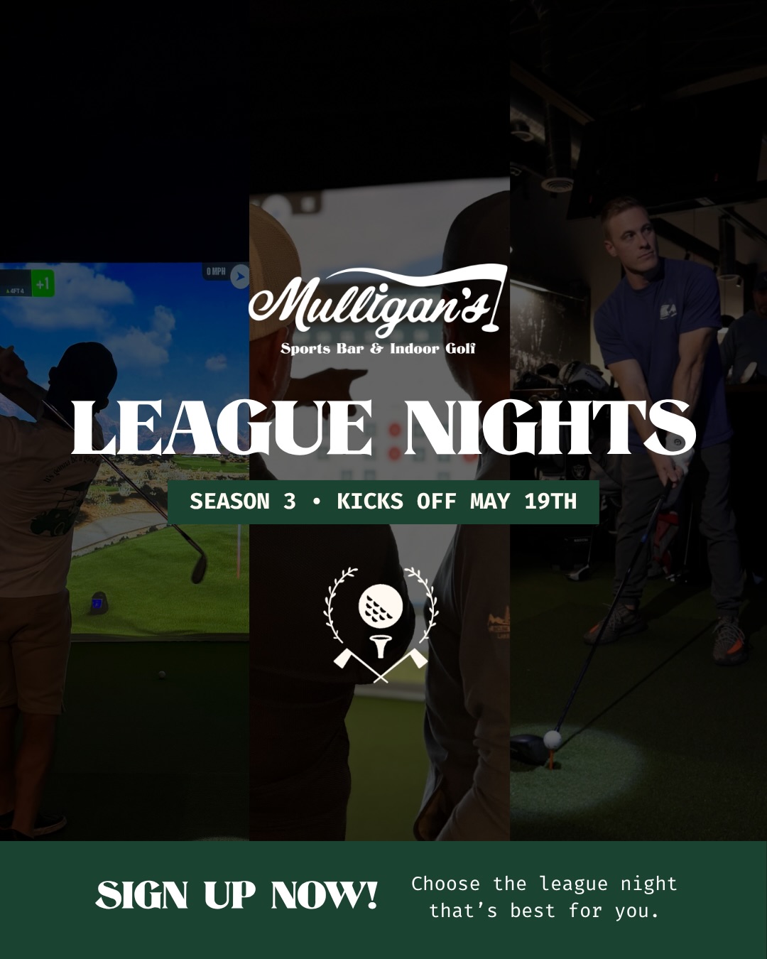 Your weekly excuse to grab your buddy, hit some shots, and pretend you’re a pro. ⛳
League Night Season 3 at Mulligan’s starts May 19th.
9-hole scramble, 2-person teams, 8 weeks, cold drinks, and prizes. No pressure. Just vibes (and maybe a little trash talk).
Tuesday | Wednesday | Thursday | The Open
$100 team reg | $25/pp per night
Registration is OPEN — tag your partner and let’s go. 🏆
#visalia #indoorgolf #golfleague #tularecounty #downtownvisalia