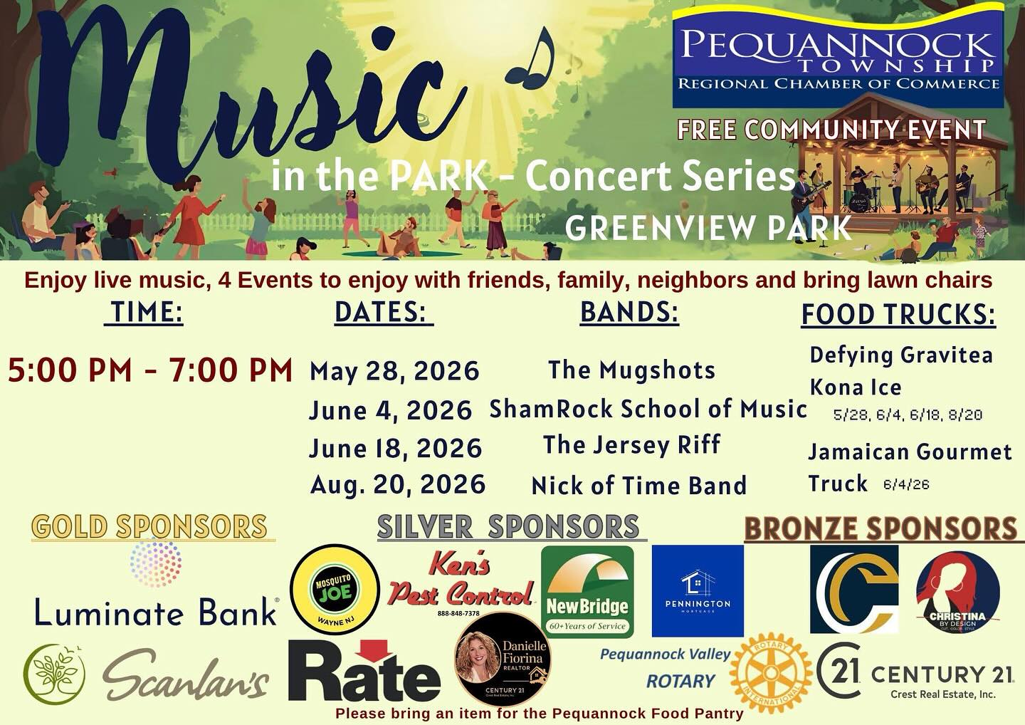 We are honored to be invited to participate in Pequannock’s first Music in the Park Concert Series happening at the Greenview Park Pavilion! On Thursday 5/28, our instructor Kristina’s band, @themugshotsnj kick off the concert series followed by a performance on 6/4 by ShamRock’s Adult Band, The Potentials and Teen Band, Sands of Time. Come out and support these great events!