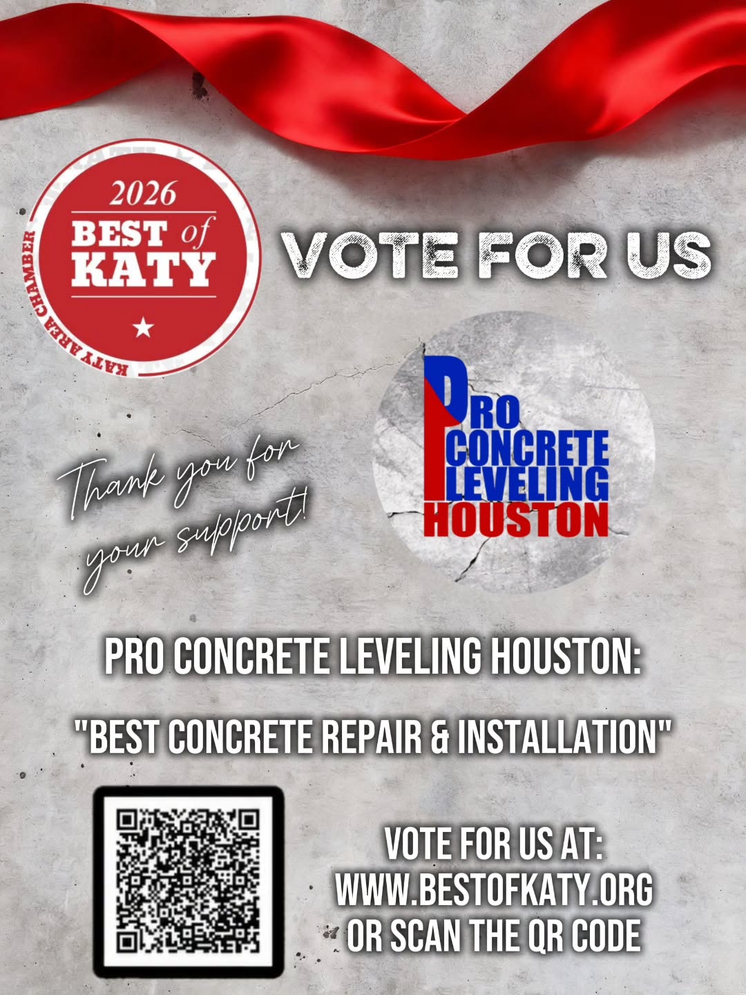 The "2026 Best of Katy" Race Is On!!
And we need your support!!
Vote Daily & Support Local 🖤
#BestOfKaty #proconcretelevelinghouston #pclhouston #VoteDaily #katytx