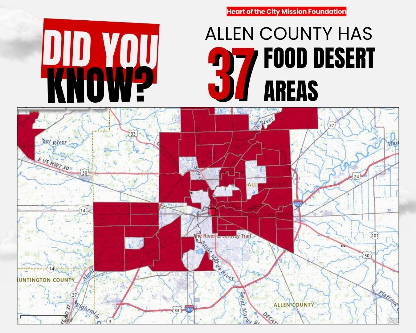 The USDA defines a food desert as lack of grocery stores or other access to healthy food within one mile in urban areas and for 33% of those in community who live in a food desert they live MORE than 1 mile.
Living in a food desert often times requires a 10+ minute walk to a bus stop, additional walking to the store and only being able to acquire a limited amount of food because of the travel back home.
We seek to off set some of this struggle with our Food Rescue Program and Food Pantry. Our programs wouldn't be possible without the generosity of our community both through monetary donations as well as donations of supplies.
Each week we serve over 600 meals to individuals and families in the heart of our city, we want to serve more! Will you join us to bridge the gap?
#fooddesert #fortwayne #community #fighthunger #healthyfamilies