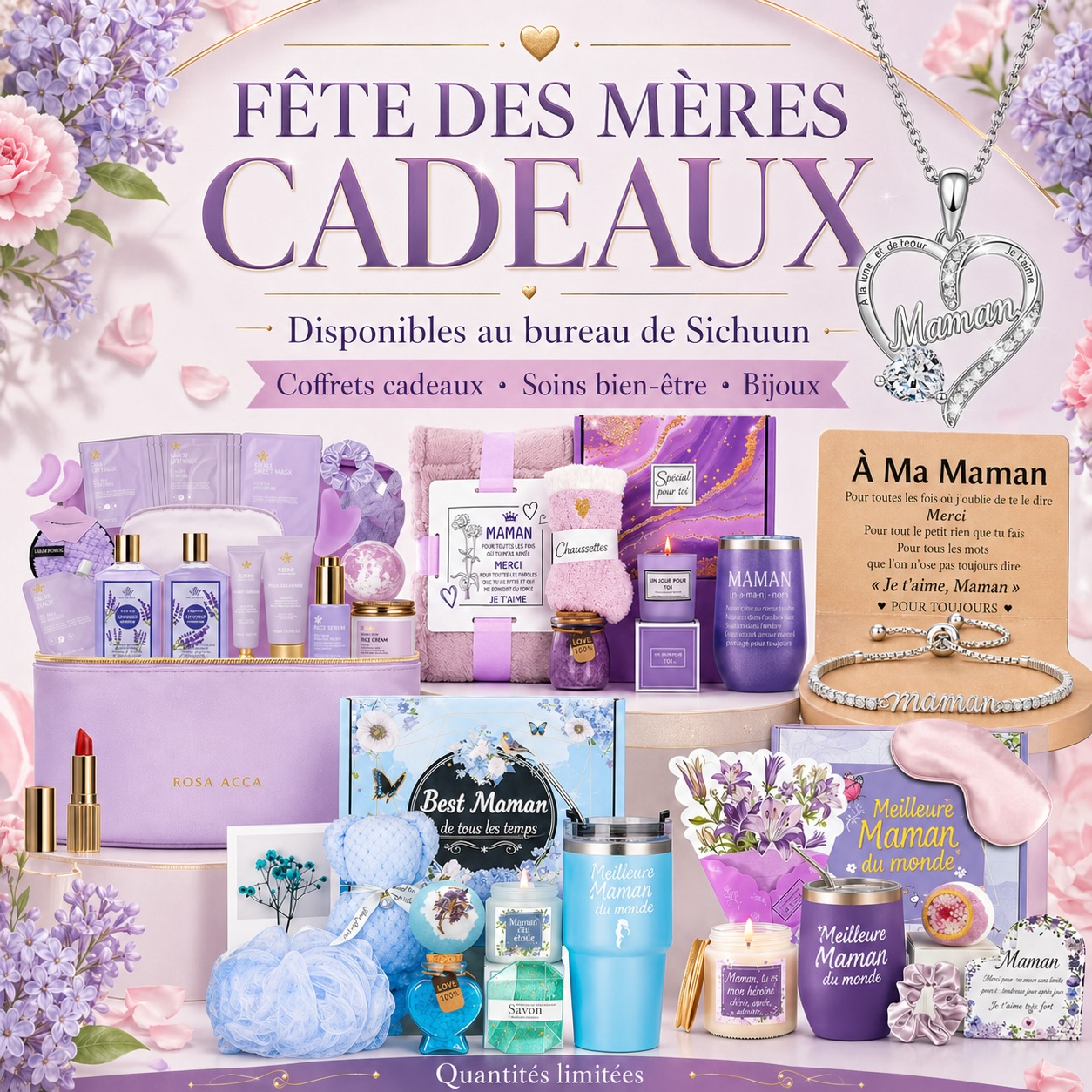 💜 Mother’s Day Gifts Available at Sichuun Office 💜
Looking for something special for Mom? Stop by the Sichuun office and check out our Mother’s Day gift selection, including beautiful gift sets, self-care items, candles, tumblers, and jewelry.
Perfect little gifts to show Mom how much she means to you. 💐
📍 Available at Sichuun Office
🎁 Limited quantities available
💜 Cadeaux pour la fête des Mères disponibles au bureau de Sichuun 💜
Vous cherchez quelque chose de spécial pour maman? Passez au bureau de Sichuun pour découvrir notre sélection de cadeaux pour la fête des Mères : coffrets cadeaux, produits bien-être, chandelles, tasses et bijoux.
De beaux petits cadeaux pour montrer à maman à quel point elle compte pour vous. 💐
📍 Disponibles au bureau de Sichuun
🎁 Quantités limitées
