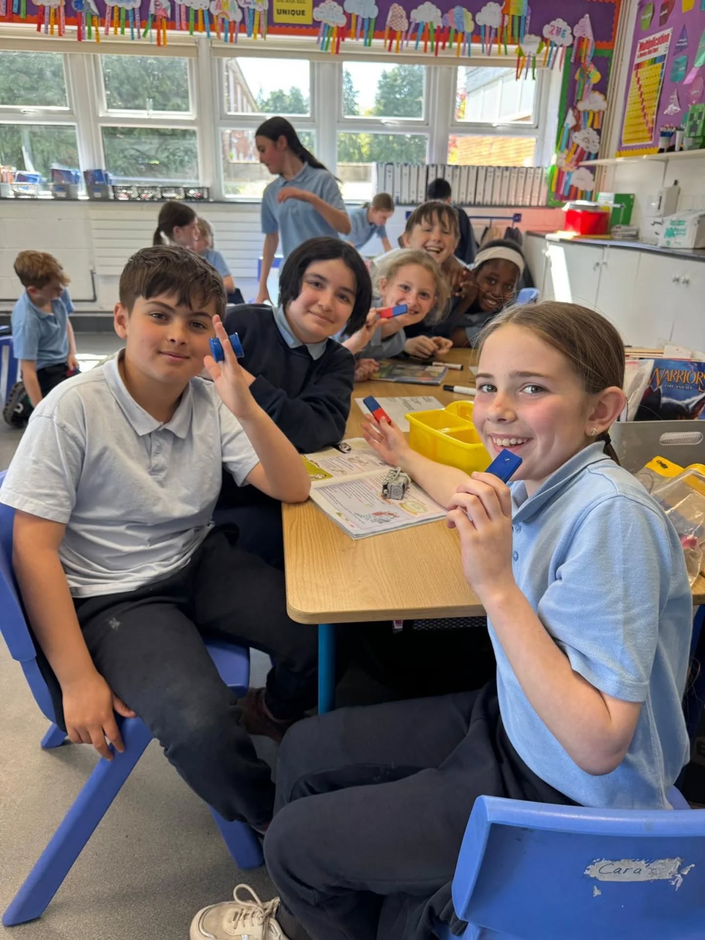 Ms Browneโs 4th class had great fun learning about magnets this week! They tested what materials magnets can work through and also created their own magnet-powered cars ๐งฒ ๐