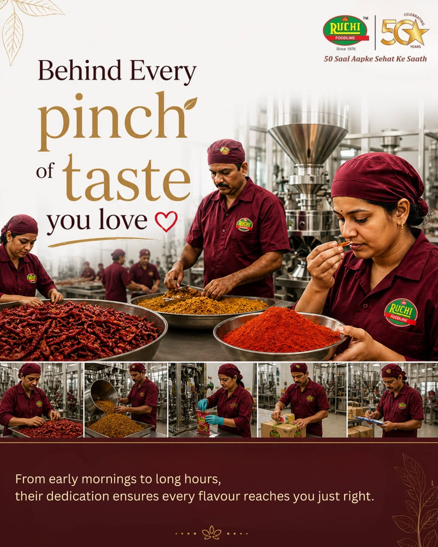 Behind every RUCHI pack, there are hands full of dedication, care, and pride.
From raw effort to refined flavour — it’s their work that reaches your home.✨
This Labour Day, we celebrate the real faces behind every taste. ❤️
#LabourDay #Ruchi #BehindTheScenes #TasteOfTrust #foodwithcare