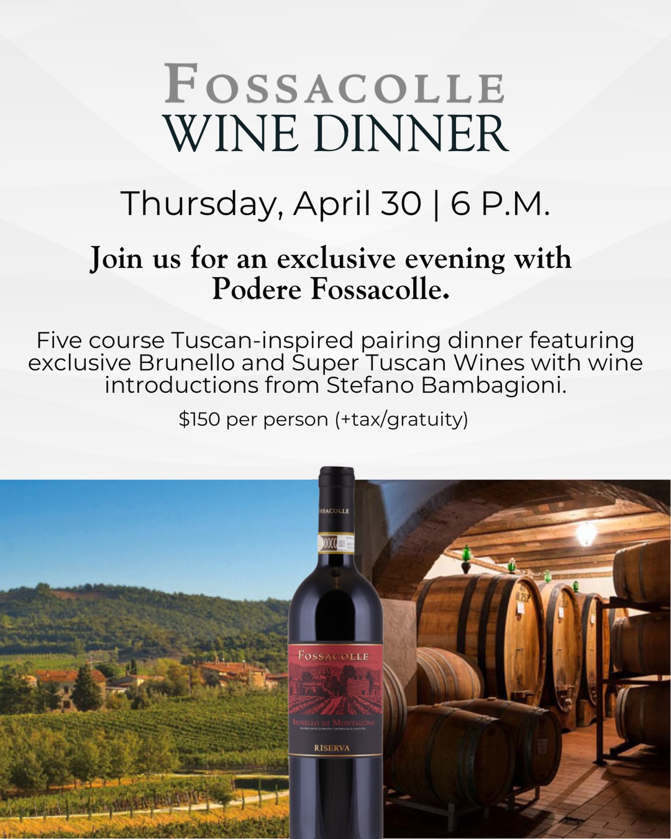 Join us this Thursday for another Winemaker dinner! ๐ท
Weโre looking forward to a special night centered around @fossacolle_wines, with a 5-course Tuscan food menu and Winemaker Stefano Bambagioni joining us to introduce each wine pairing.
Limited reservations are available. Please email ZarlettiRestaurant@gmail.com to reserve your spot!
#Mkefoodies #winedinner #mkeevents