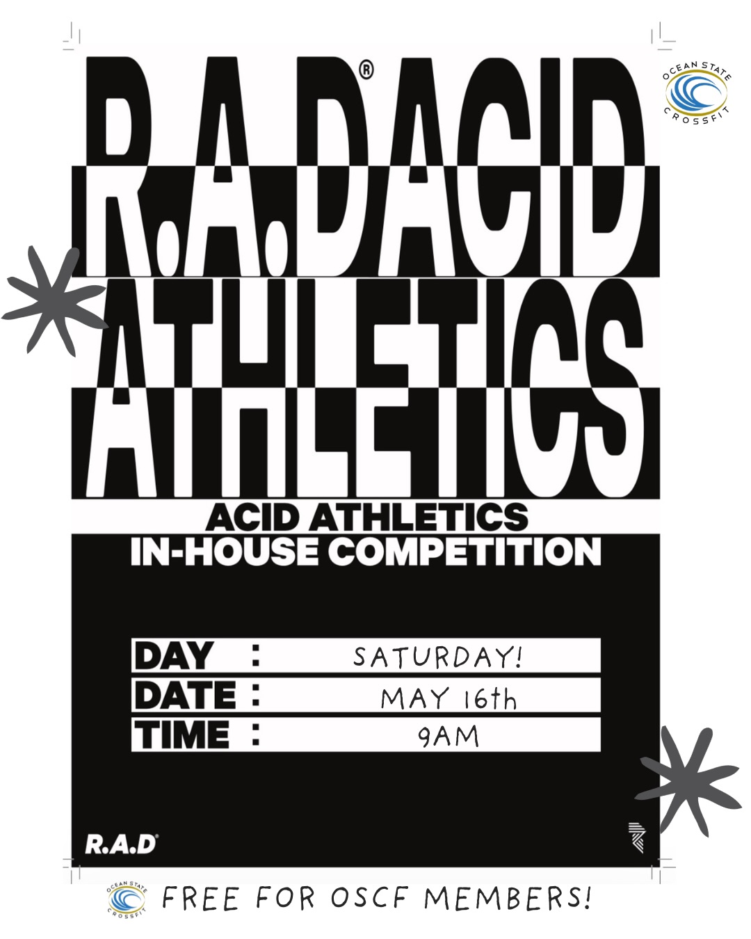 Who doesn’t like FREE shoes?? OSCF IS THROWING DOWN WITH @rad_global for ACID ATHLETICS🔥
SATURDAY MAY 16 DURING THE 9AM CLASS. BE THERE. This is your chance to step up, push the pace, and bring the energy for a fun in house showdown. ONE FAST workout, LESS THAN 10 MINUTES, ALL GAS. Scale it, send it, cheer your people on, just don’t miss it.
FASTEST MALE AND FASTEST FEMALE ARE WALKING AWAY WITH A FREE PAIR OF RAD SHOES 👟
It’s FREE, it’s FUN, and it’s going to be LOUD. Comment below if you’re ready to throw down!!
#acidathletics