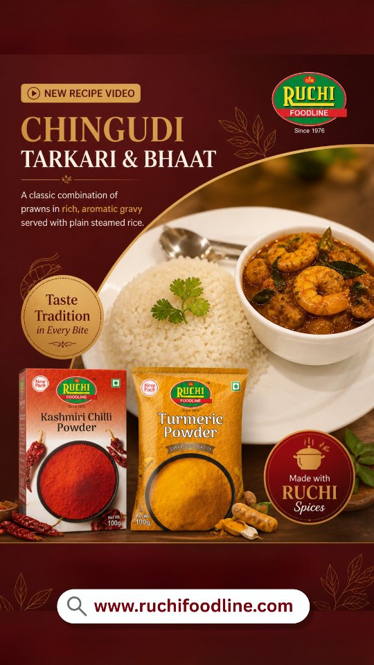 A plate full of comfort, a bowl full of flavour 🍤✨
Chingudi Tarkari & Bhaat — made richer with RUCHI spices.
Watch how every pinch brings this classic to life ❤️
#ChingudiTarkari #RuchiSpices #RecipeReel #HomeFlavours #IndianFood