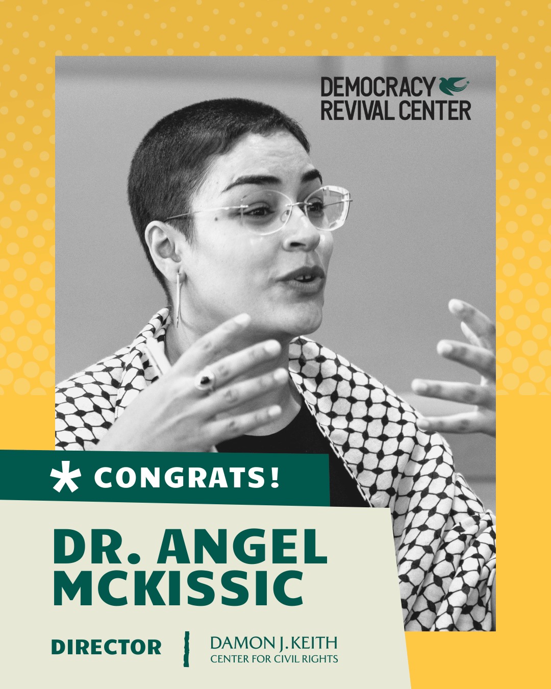 We are proud to share that our Director, Dr. Angel McKissic, has been selected for the 2026 New Founders Alliance Fellowship, a six-month program convened by the Democracy Revival Center to build a multi-year network of leaders working to transform the structural foundations of U.S. democracy.
ㅤ
The Fellowship's premise aligns deeply with the work we are building at the Keith Center. Through the Fellowship, Dr. McKissic will engage in rigorous study of structural questions about democracy alongside organizers and movement leaders from across the country.
ㅤ
The fellowship also gives Dr. McKissic the chance to bring the analysis we are developing about democracy in Detroit into conversation with the national movement for democratic transformation.
ㅤ
Congratulations, Dr. McKissic!