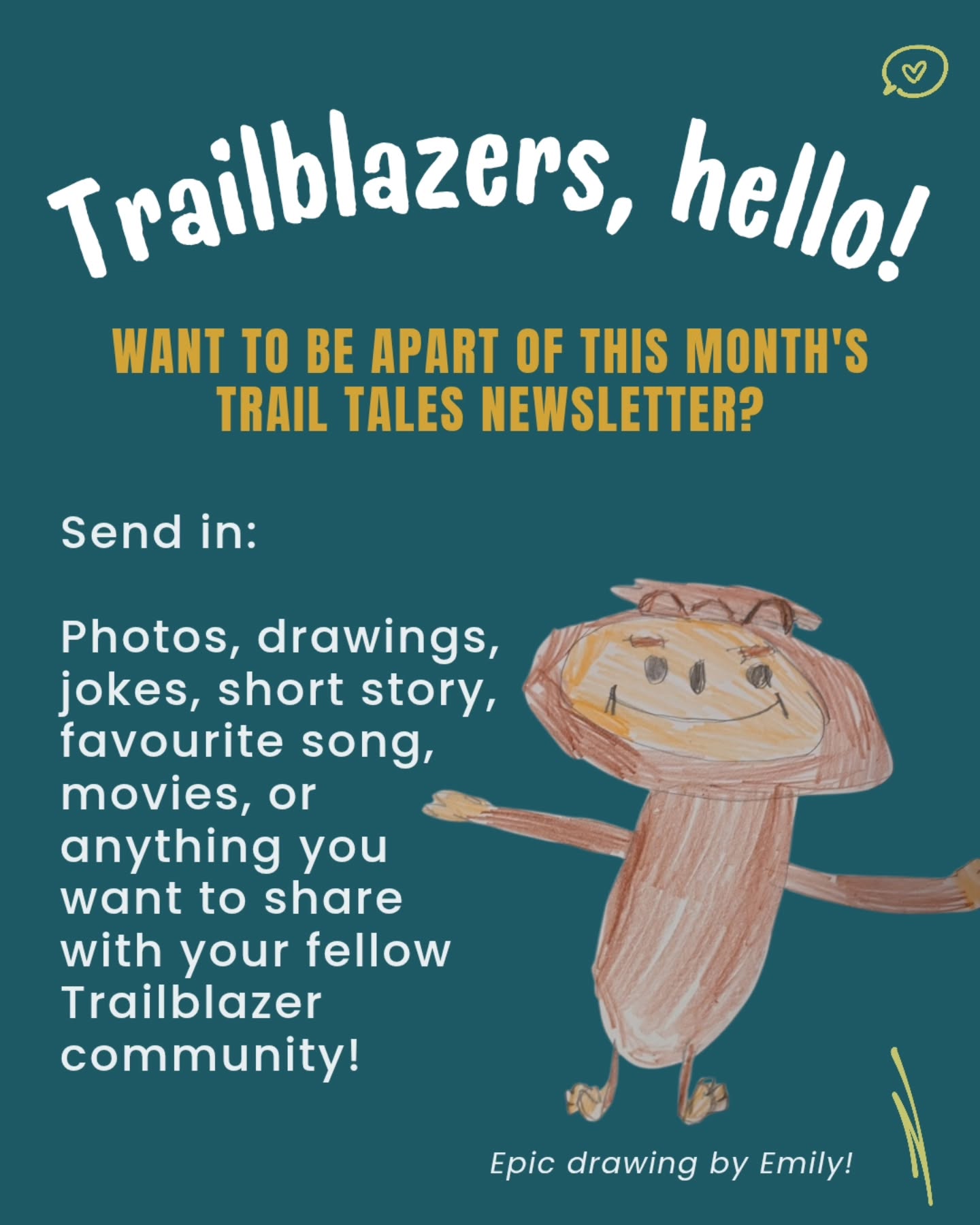 Trailblazers, want to get your work into May's Trail Tales Newsletter?
You can send in things like:
• photos
• drawings
• jokes or memes
• songs, shows, or movies you’re into
• something you’re proud of
• a random fact or thought
• honestly anything you want to share
There’s no pressure and it doesn’t have to be perfect.
You can submit your ideas or submissions via:
Email pathfinder@uniqueoptimism.ca
OR
Message me on WhatsApp -> 905-746-3841
*reminder* we do not monitor our UO FB/IG Messages*
Or on the Band app if you are apart of the Adventure Club Crew!
Stay groovy! Trailblazers Rock!
#uniqueoptimism #trailblazersrock #inclusionmatters #hamont