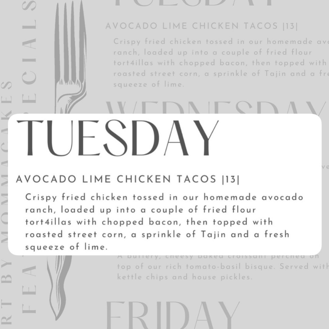 It’s Cinco de Mayo and we are ready to celebrate!
Introducing our brand new — Avocado
Lime Chicken Tacos
Crispy fried chicken tossed in our homemade avocado lime ranch (and trust us...this sauce is NEXT LEVEL y’all), loaded into two soft flour tortillas, chopped bacon, then topped with fire-roasted street corn, Tajín, and a fresh squeeze of lime.
It’s creamy. It’s zesty. It’s got that perfect kick.
And yeah...you’re gonna want extra sauce ••
• Pro tip: Add a side of our avocado lime ranch for dipping...you’ll thank us later...I promise you!