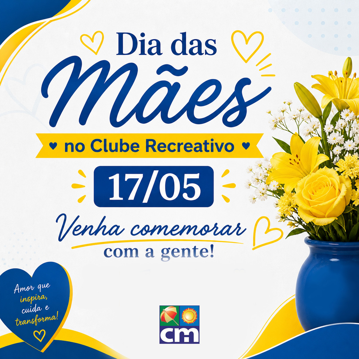 🌸 Dia das Mães no Clube Recreativo 🌸
17/05
Venha comemorar com a gente! 💖
Um dia especial para homenagear quem sempre cuidou de tudo.