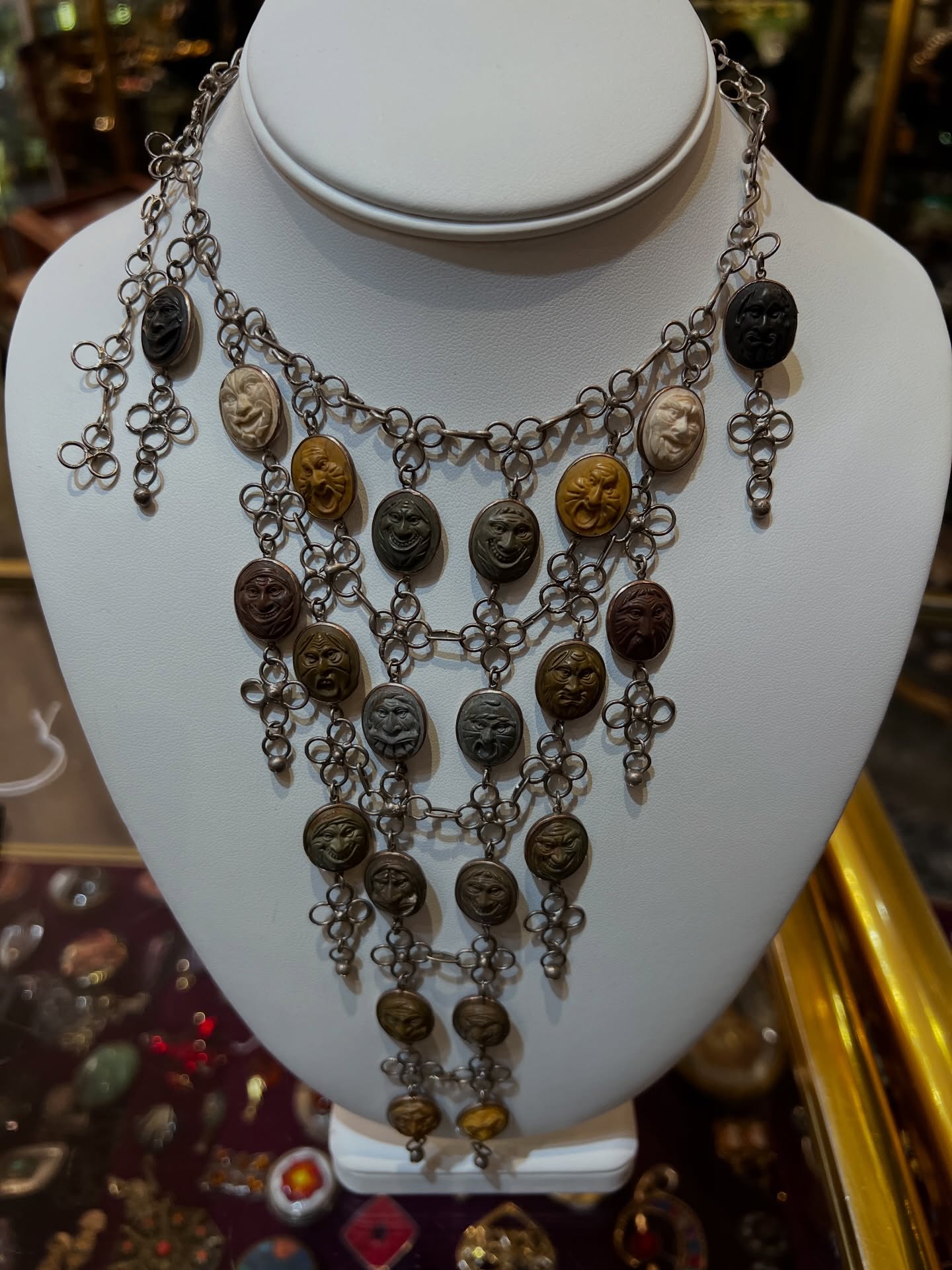 A little different… and that’s what makes it special.
Silver festoon necklace with carved cameo masks—playful, theatrical, and full of character. Not something you see every day, and exactly the kind of piece that makes you stop and look twice.
These are the pieces that find the right person.
Available in shop.
⸻
🏷️ Hashtags
#antiquejewelry #vintagejewelry #statementjewelry #cameojewelry
#silverjewelry uniquejewelry curatedstyle jewelrylover
westvancouver ambleside dundarave shoplocal
oneofakind timelessstyle decorati