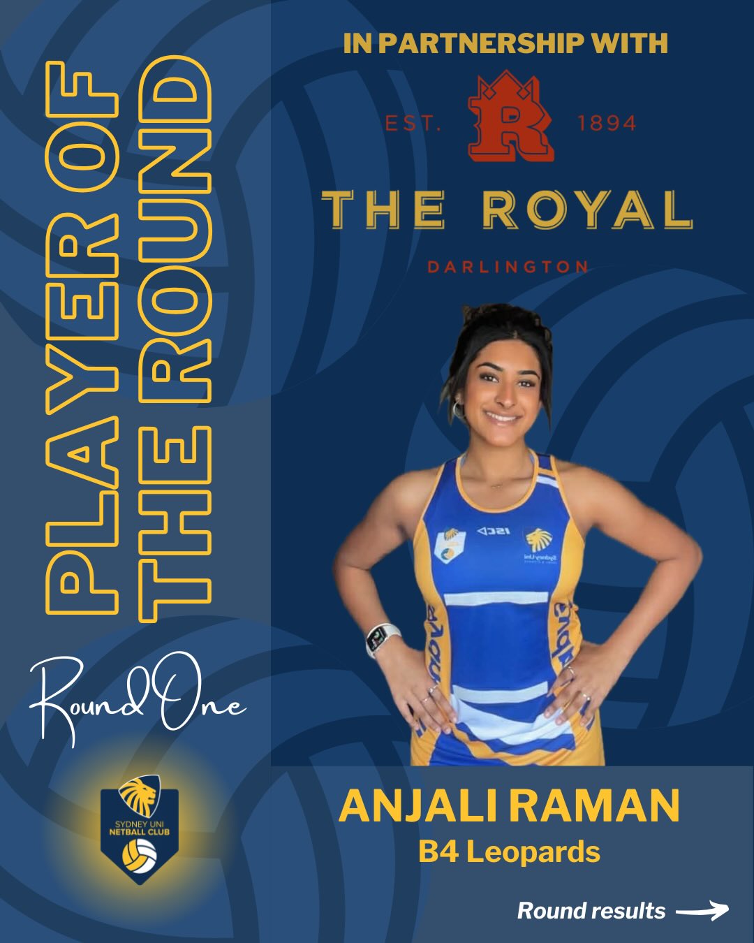 In partnership with @theroyalsyd, Player of the Round is back for 2026! Congratulations to @anjali.ramann who has taken it out for Round 1 with her stunning performance in the circle with the Leopards. π¦ππ