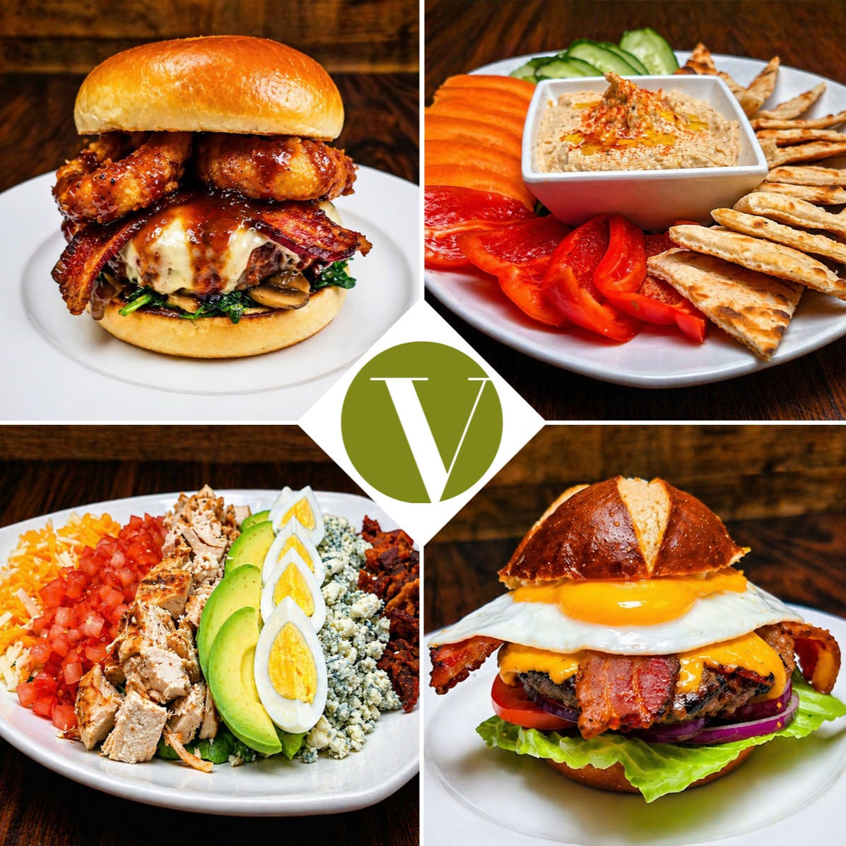 Come enjoy Great Food made Fresh to Order! Available for Lunch, Dinner & Carry-Out!
#visitgrayslake #eatdrinkbelocal #communitystrong
Pictured: Chef Amy Burger, Hummus, Cobb Salad & Barnyard Burger