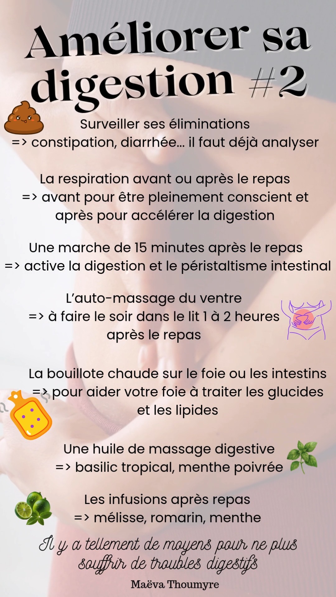 Voici le numéro #2 de mes conseils spécial digestion et ventre serein.
Avant de changer quoi que ce soit, il faut déjà savoir d'où est ce que vous partez 🙄.
Est ce que votre intestin est paresseux (constipation), est ce que vous souffrez de douleurs, de ballonnements, de gaz ou au contraire souffrez vous de diarrhée... 🧐
Bref tous ces signes ne sont PAS NORMAUX !!! Ils sont là pour indiquer un disfonctionnement.
Alors reprendre sa santé en main, ça commence déjà par analyser et ensuite essayer de comprendre 💡 d'où vient le problème.
Ces petits conseils ne remplacent pas un vrai bilan qui permettra de rééquilibrer l'ensemble de votre corps et retrouver ainsi un terrain apaisé 👌.
➡ Ne restez pas seul(e) face à vos douleurs ! Des solutions existent.
✨ Je suis Maëva, Naturopathe et spécialisée dans les troubles digestifs et hormonaux et je vous aide à devenir acteur/actrice de votre santé ✨
#troublesdigestifs #mieuxmanger #alimentationsanté