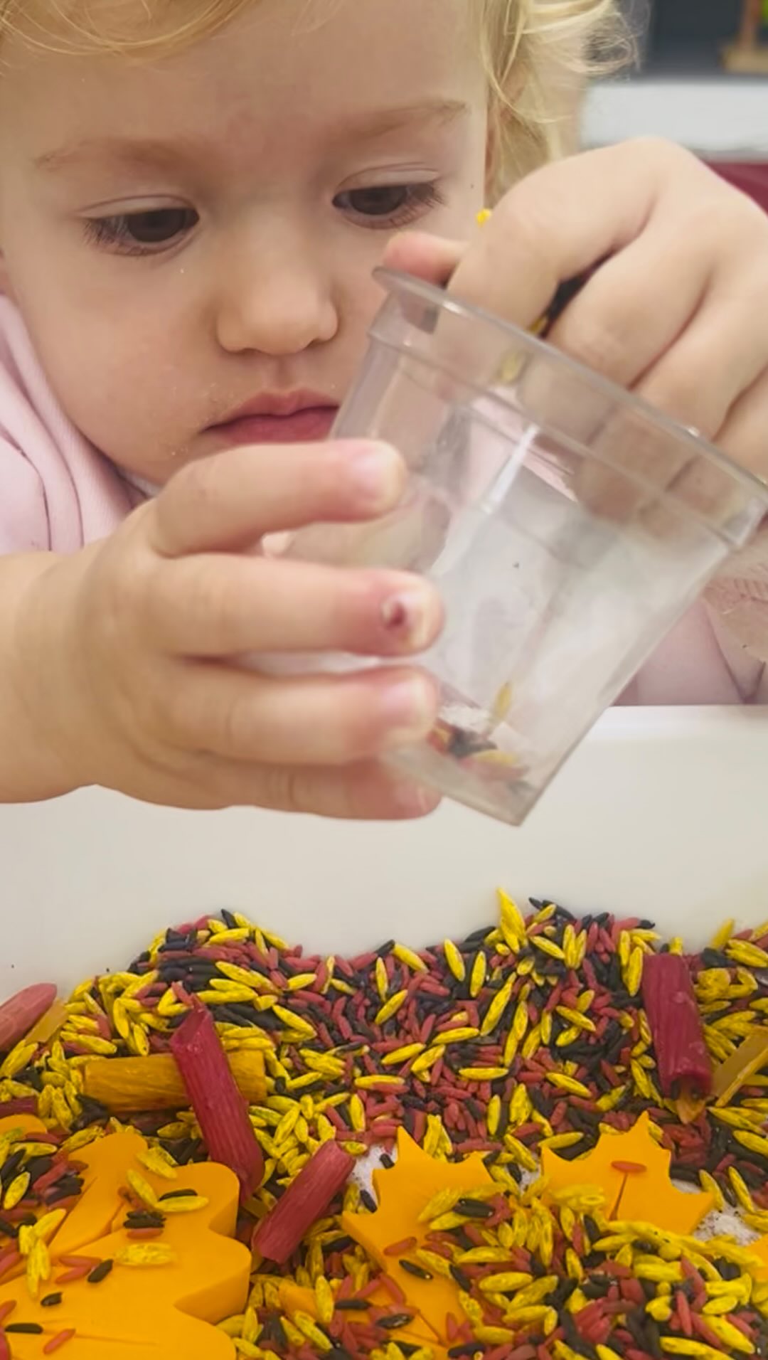 Sensory bins offer so much than play. They provide a rich hands on learning experience.🍁As toddlers explore textures, rice, pasta and autumn leaves, they build concentration, refine fine motor skills, and develop independence through meaningful self directed activity. These experiences also support early language and mathematical understanding, all offering a calming, grounding effect. 🍂In these simple moments of exploration, the child is learning deeply through the hand, the senses and joyful discovery✨#sensoryplay #montessoripreschool #nature #montessoripreschool #preschool