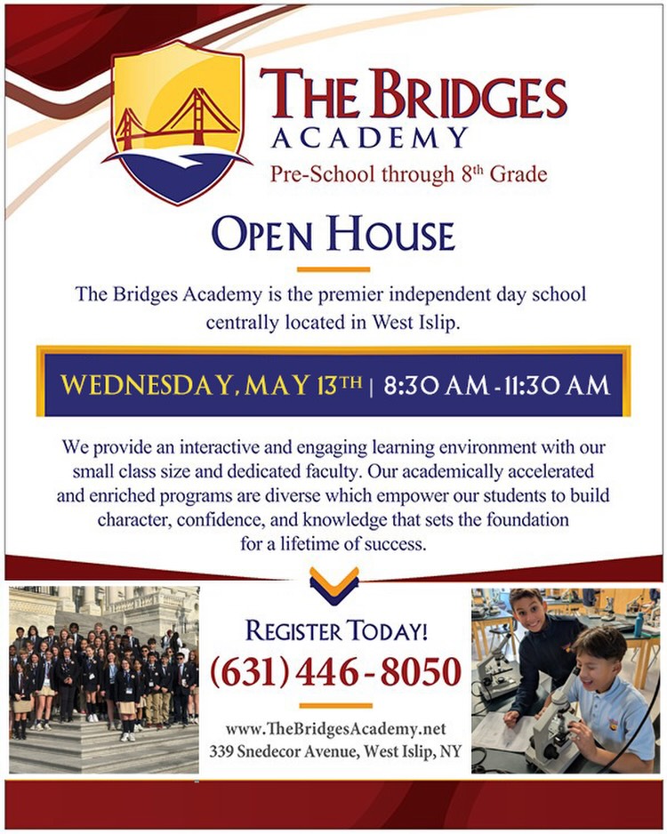 The Bridges Academy is hosting a spring open house for grades 4–8, Wednesday, May 13th, 8:30am–11:30am. Link in bio to register.