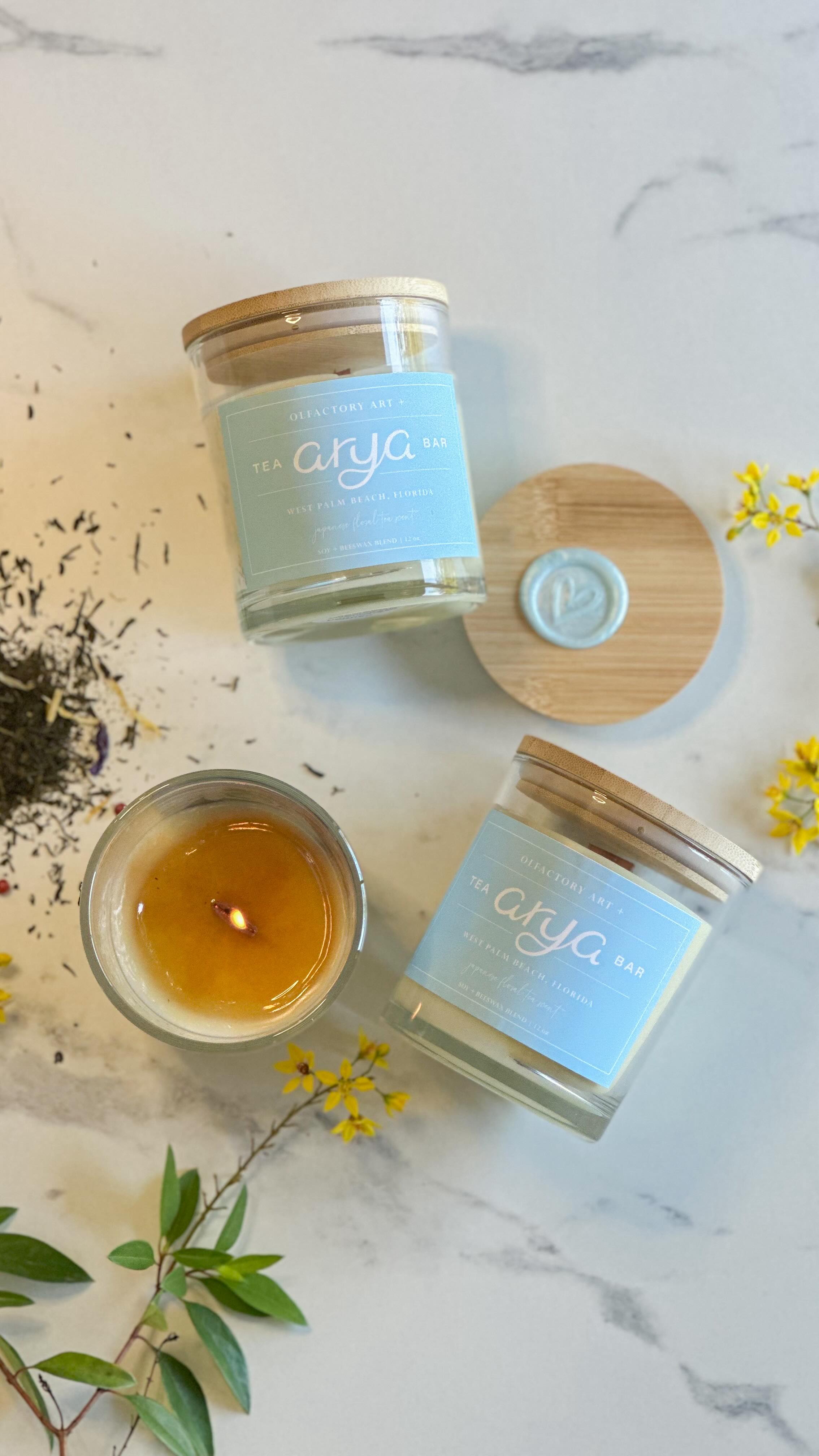 At the beginning of the year, Sophie from @aryateabar reached out with a beautiful idea to create a custom candle for her new brick & mortar.
•
Inspired by their fragrant Japanese floral tea, she envisioned a scent that could capture its essence. From there I painted a matcha and croissant for the hidden artwork revealed through the glass as the candle burns down, and crafted a scent to mirror that soft, floral experience of the tea.
•
I’m so honored she trusted me with something now living in her space and in the hands of her customers.
•
Please go visit Arya Tea Bar in West Palm Beach, FL and try one of their specialty matcha drinks (toasted coconut is the blend of the month 🥥 🍵) and bring home a candle while you’re there!