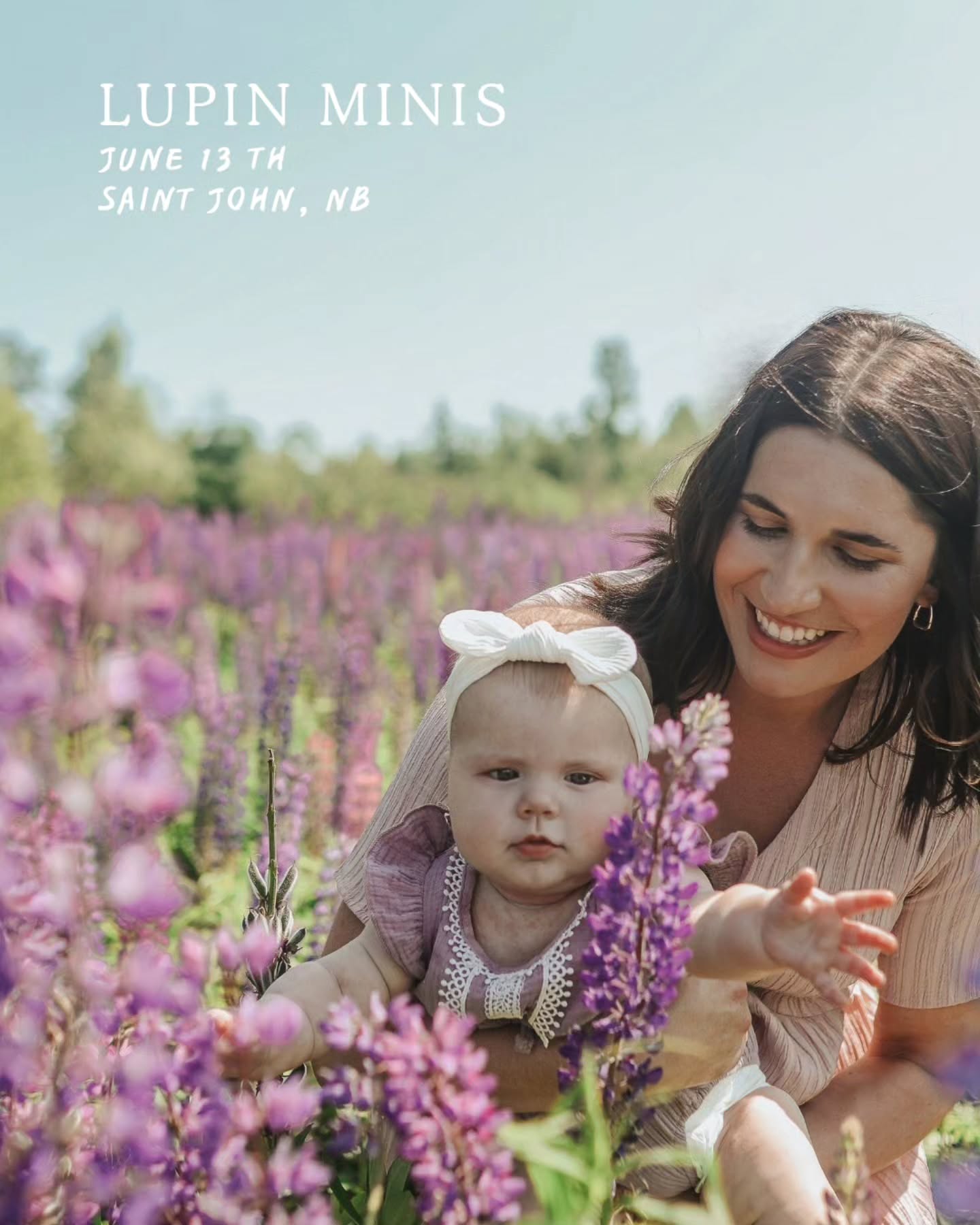 It's that time of year again! Join me for a New Brunswick display of Lupins with your loved ones and let's capture some memories together and admire the sea of flowers.
☀️ June 13 ☀️
15 minutes
10+ images
$50 deposit
Total $175
The perfect date idea to kick off the spring surrounded by nature and family!