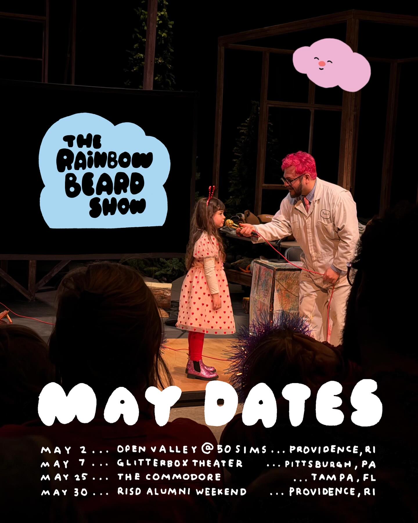 Hi Rainbow Beardos! I hope I get to see a whole bunch of you in the month of May! I’ll be @50simsri this weekend with my crayons and cloud friend, Niall! And then I’ll be @theglitterboxtheater in Pittsburgh next week with the NOISE show and in Tampa on Memorial Day @commodorecomedy with the NOISE show too! I’ll cap off the month with boat making and pretend surfing on the RISD beach for @risdalumni weekend!