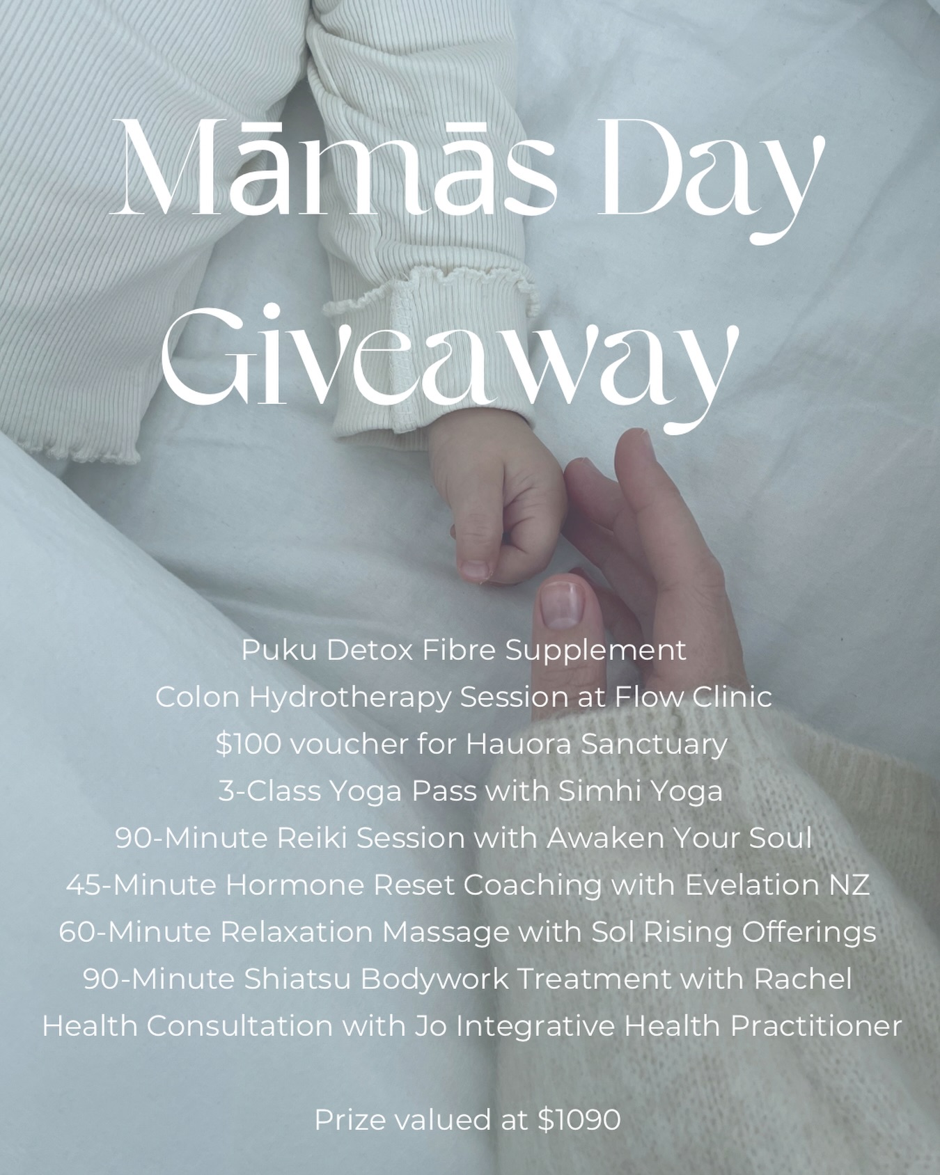 Mother’s Day Giveaway 🤍
I’ve teamed up with some incredible local business owners to create a beautiful giveaway for one deserving mama who needs time to reset, recharge, and pour back into herself. 🙏🏼
As a mama myself, I know how easy it is to put everyone else first… this is your reminder that your health and wellbeing matter too.
What you’ll win (valued at $1090):
Colon Hydrotherapy Session @flow_clinic_tauranga
Puku Detox Fibre Supplement @flow_clinic_tauranga
$100 Voucher @hauorasanctuary
3-Class Yoga Pass @simhiyoga
90-Minute Reiki Session @awakenyoursoulreiki
45-Minute Hormone Reset Coaching @evelation.nz
60-Minute Relaxation Massage @solrising_offerings
90-Minute Shiatsu Bodywork @rachel_murphy_shiatsu
Health Consultation with Jo @theholisticfountain
🌸 To enter:
1. Tag yourself or a deserving mama
2. Follow all of our pages
3. Share to your story for a bonus entry
Winner will be drawn on Mother’s Day
Good luck mama… this one is truly something special 🤍