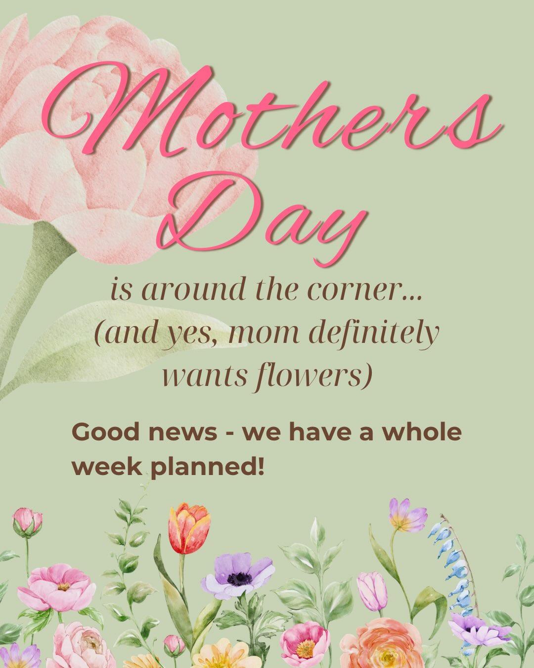 💕 Mother’s Day is sneaking up fast... and Mom loves flowers more than whatever you weren’t planning yet. 👀
🌸 Good news: We’ve got you this week! 🌸