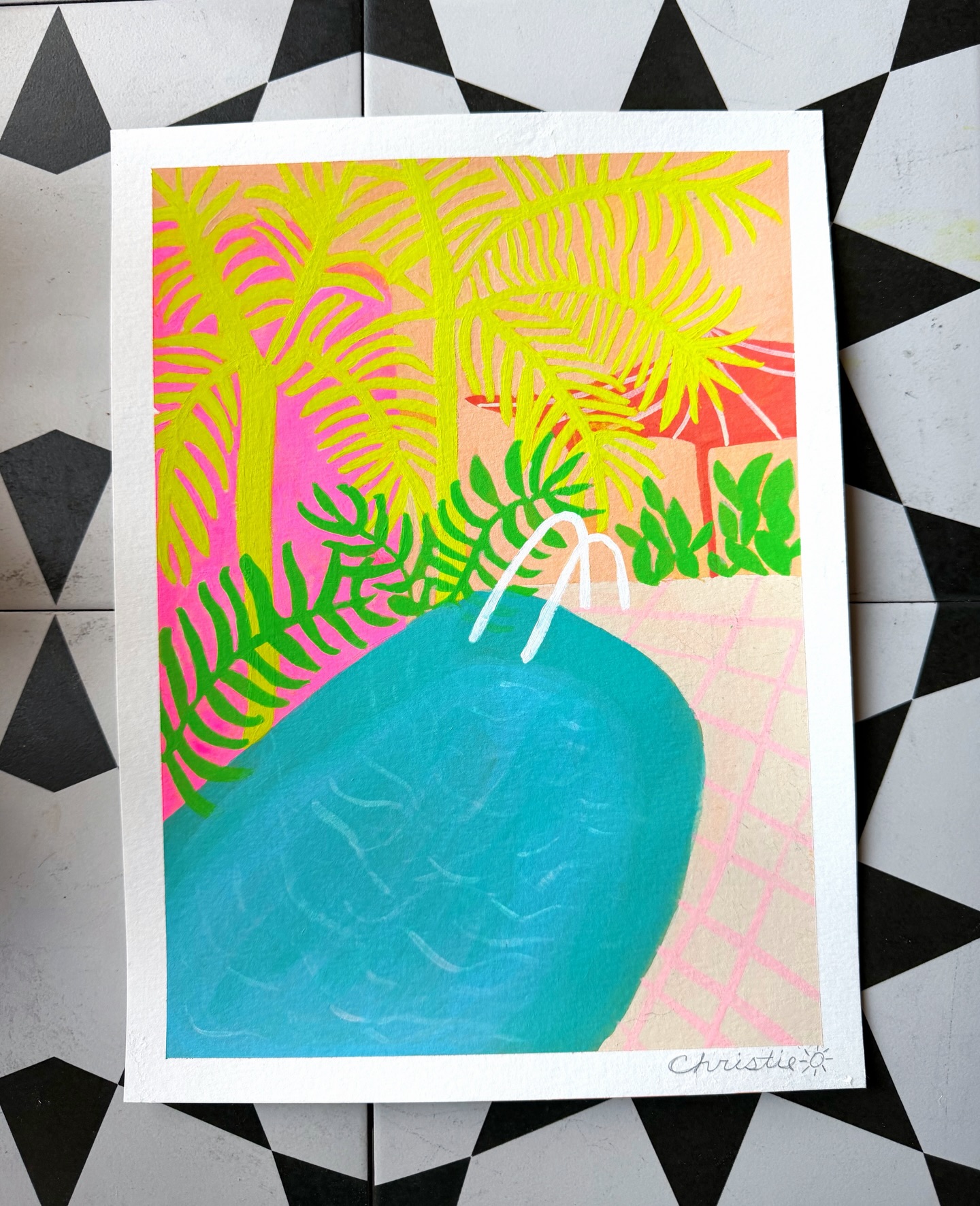 Sunlit Oasis
A first exploration into tropical landscapes with gouache. A pivot from the precision of digital work and into something slower, more tactile, and a little unpredictable. ✨🌞😎🌴 #sunshinestateofmind
#gouacheartwork #happyartistmovement
Sunlit Oasis
9×12, gouache on paper