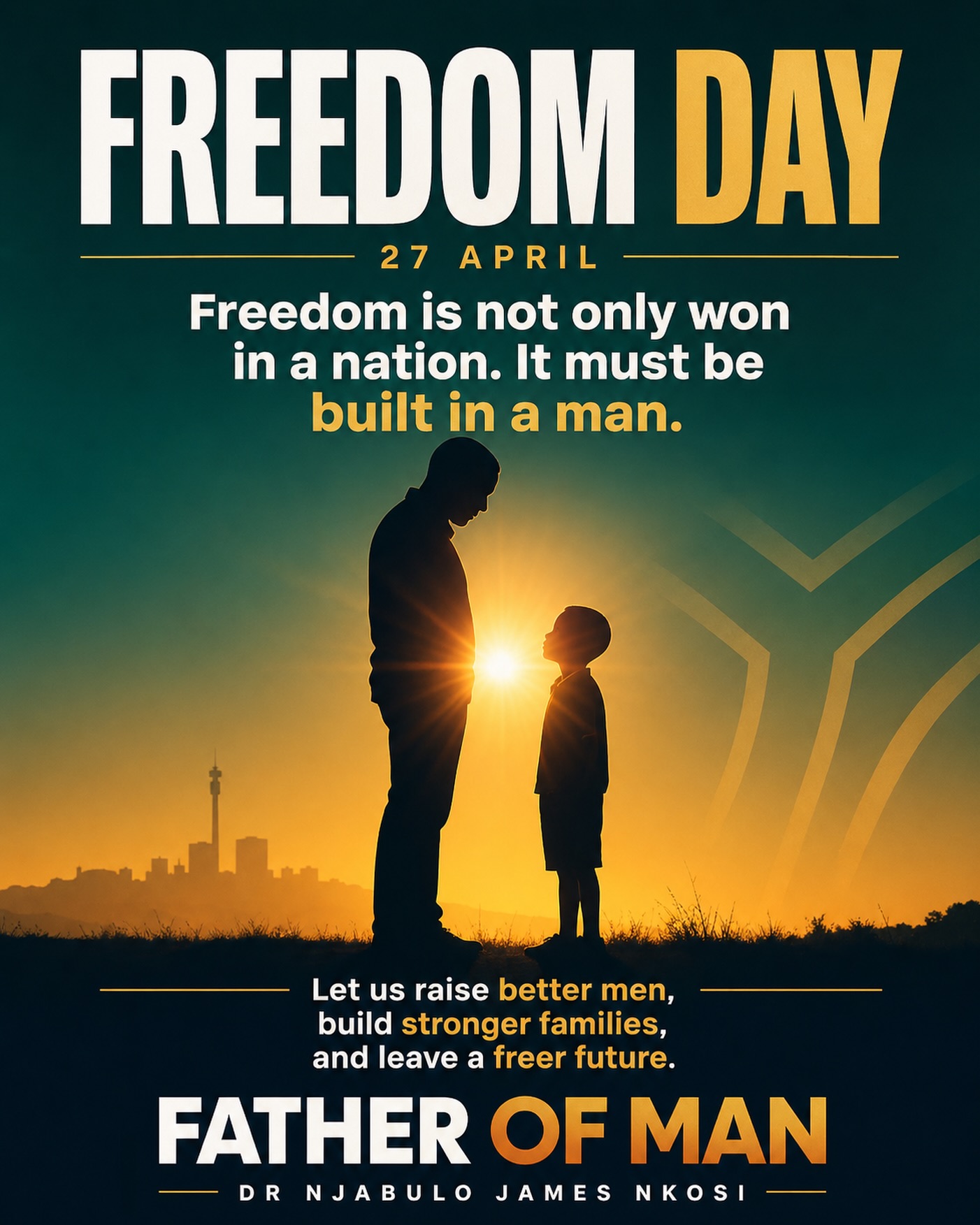Freedom Day is not only about remembering what a nation came out of.
It is also about asking what kind of people we are becoming.
Because freedom must be protected.
Freedom must be taught.
Freedom must be lived.
And freedom must be built inside the hearts of men.
Freedom is not only won in a nation. It must be built in a man.
Let us raise better men.
Let us build stronger families.
Let us leave a freer future.
Happy Freedom Day, South Africa 🇿🇦
Father of Man is available now at Exclusive Books and on Amazon.
#FreedomDay #FatherOfMan #BetterMen #DrNjabuloJamesNkosi #SouthAfrica