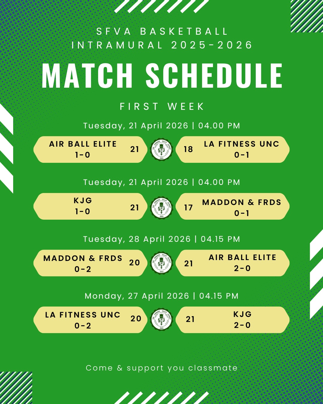 🏀🔥 SFVA HS Basketball Intramural Update 🔥🏀
Our first 4 games are in the books, and the season is already heating up! 💪
Right now, Air Ball Elite and KJG is leading the pack🔥
And shoutout to Jacob Corral (LA Fitness UNC) who’s emerging as a top MVP candidate 🌟🏆
But we’re just getting started… more games are coming soon!
Come out and support your classmates, bring the energy, and be part of the action 🙌🔥
#highschoolbasketball #studentathletes #gametime #supportyourteam #mvp