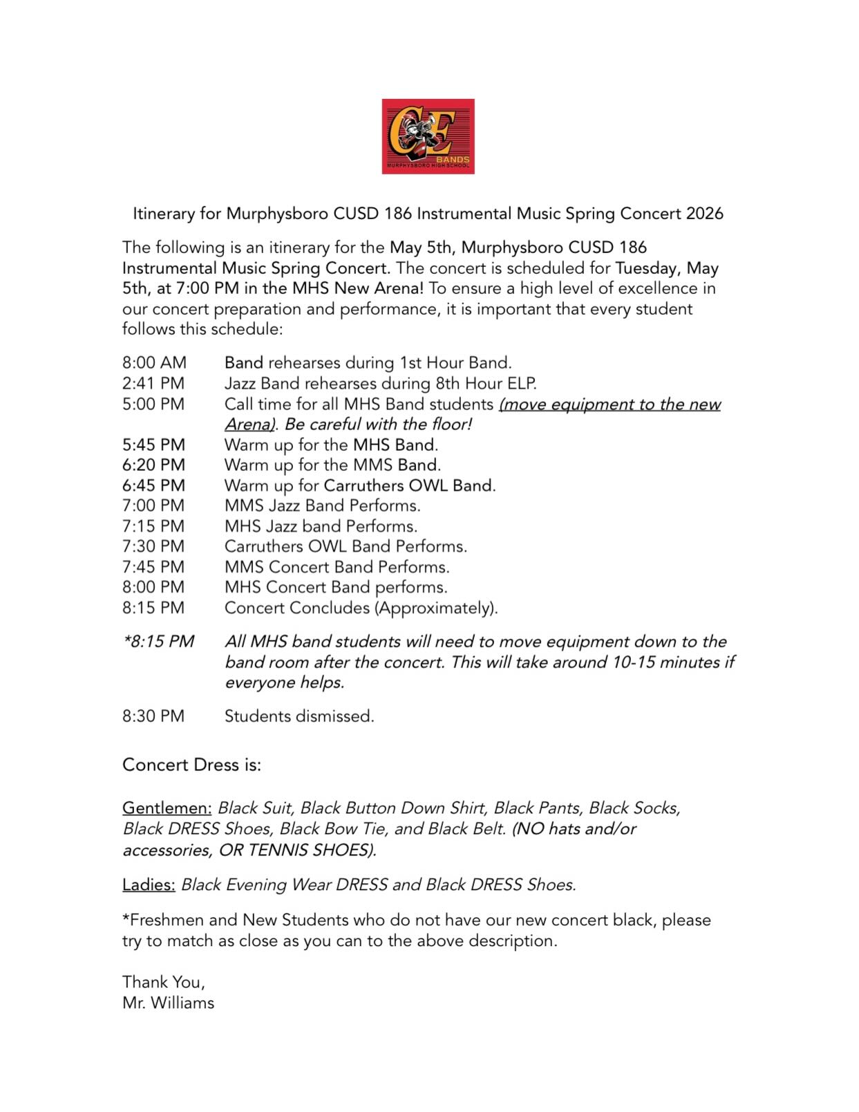 Lots of information was emailed out and posted to the BAND app. Here are the itineraries for May. We're still waiting on a timeline for our Logan Museum Jazz gig the evening of May 7th.